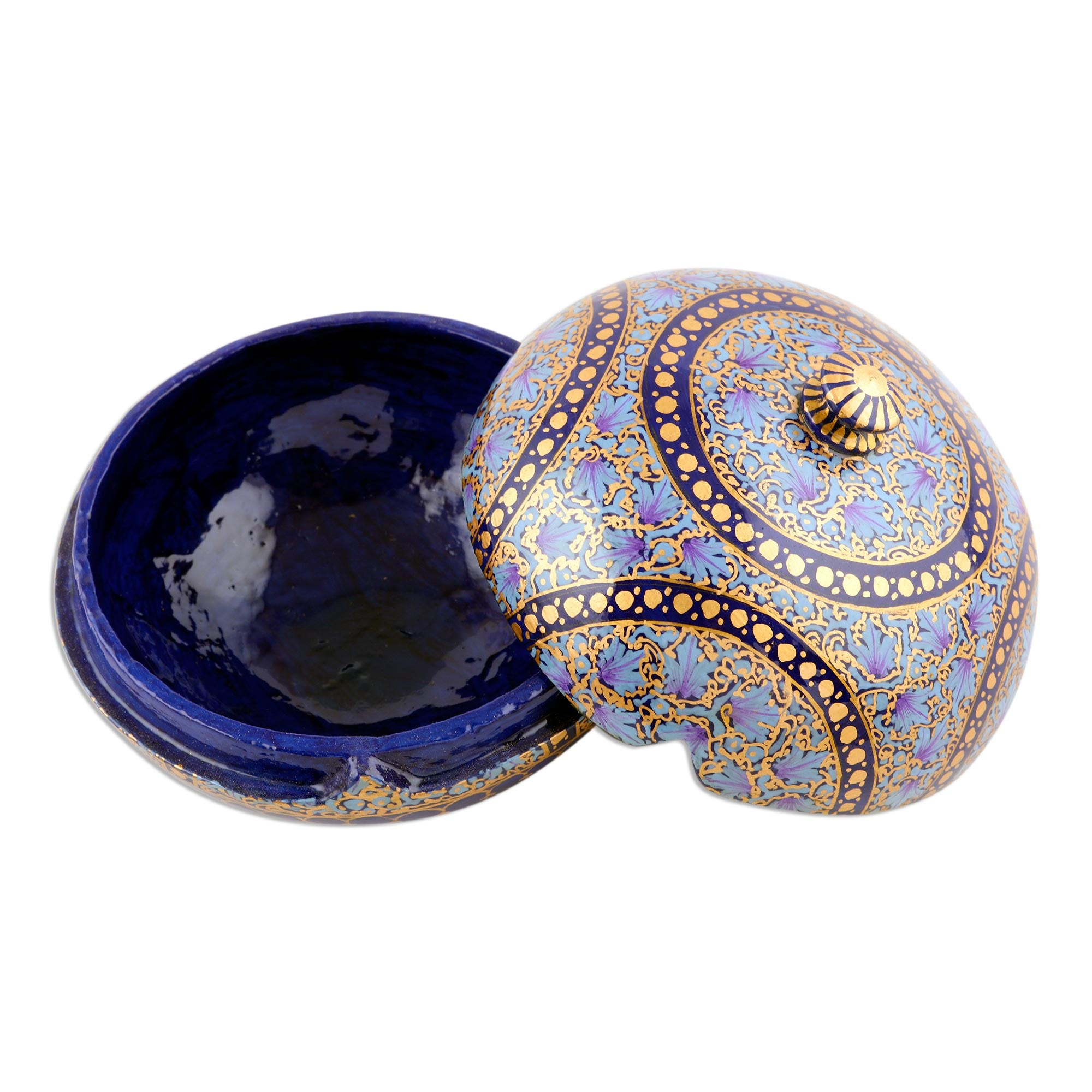 Premium Hand-Painted Kashmir Indigo Papier Mache Round Box