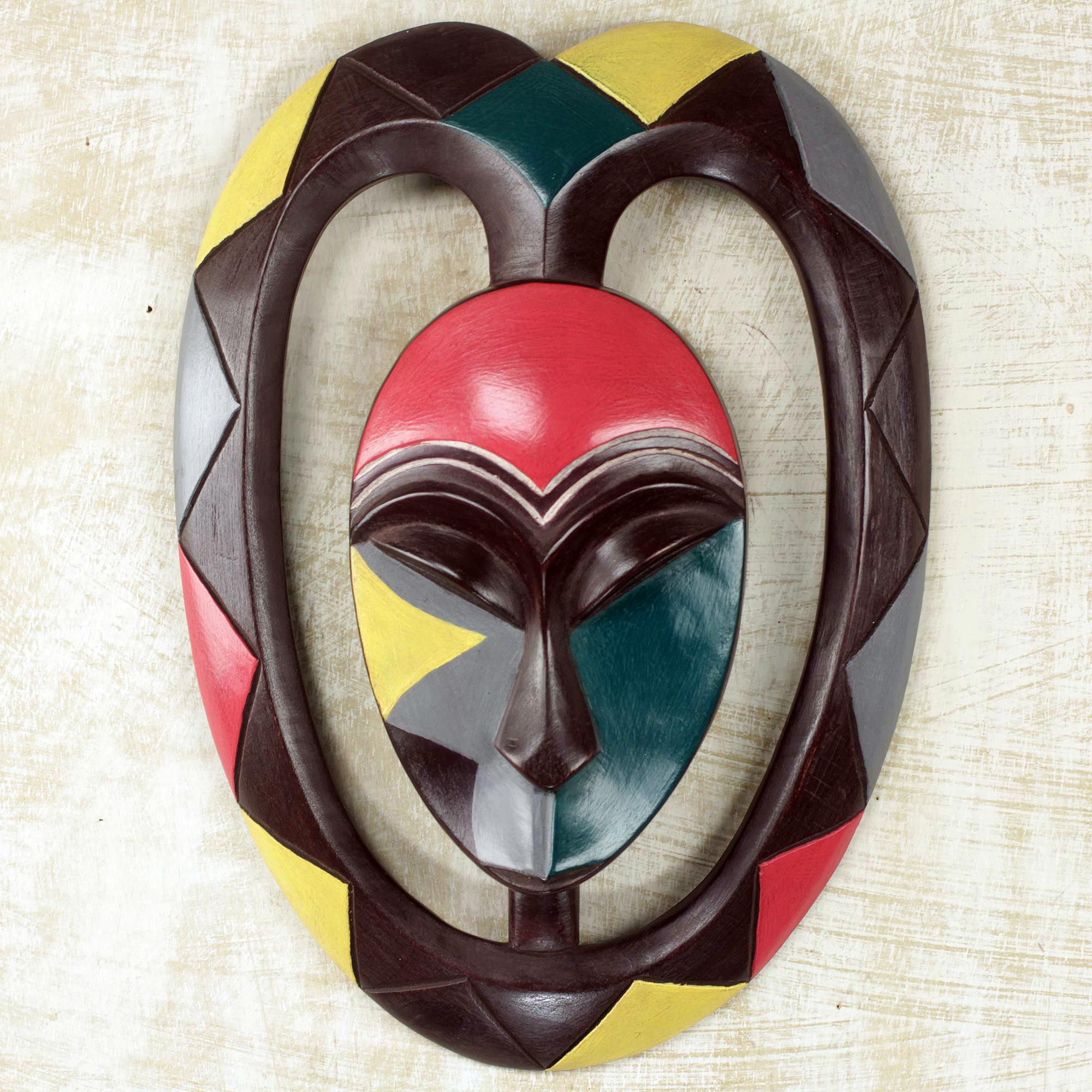 Premium Kwele Mask II: Handcrafted African Wood Wall Art with Protective Aura