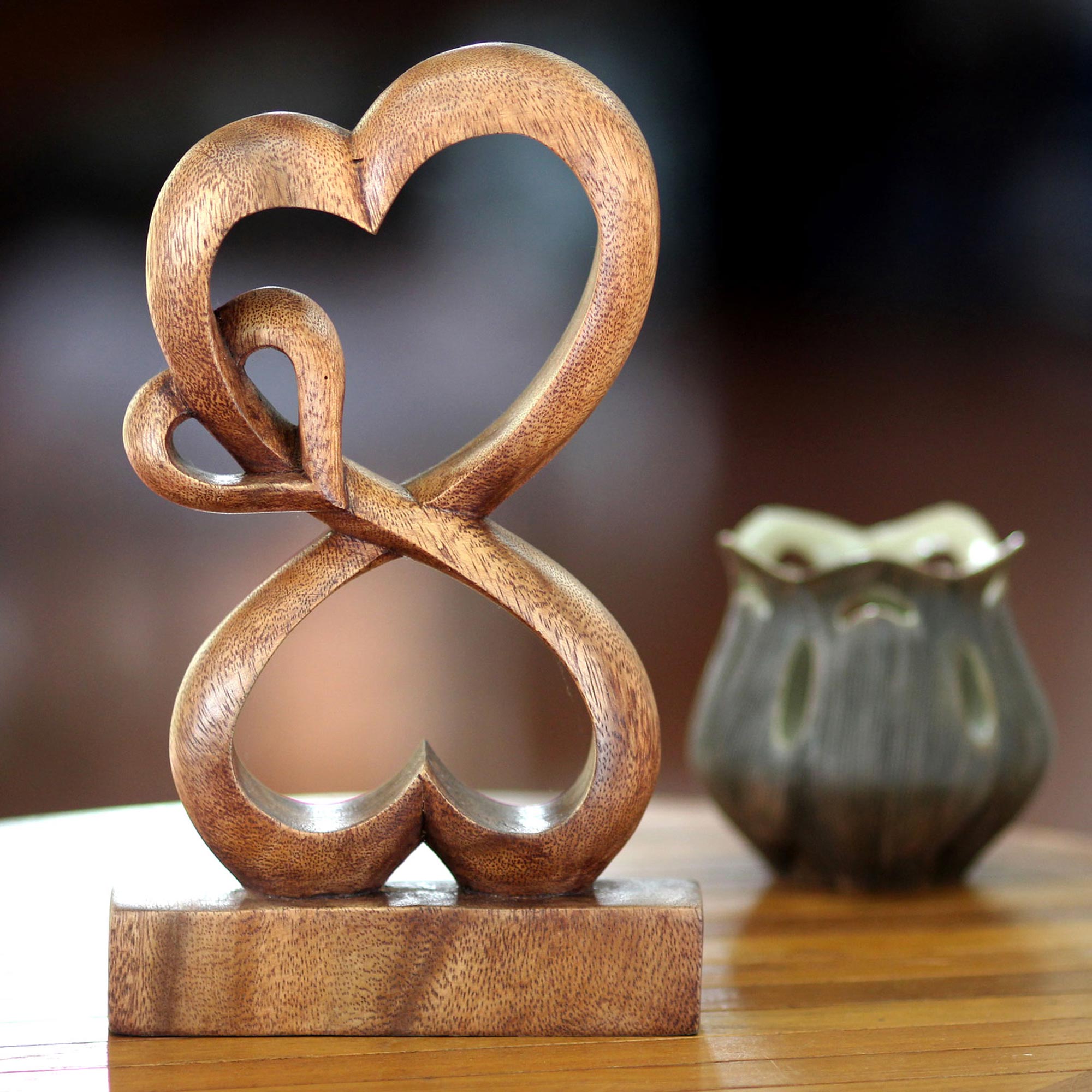 Premium Love Blossoms Handmade Heart Sculpture - Suar Wood Art