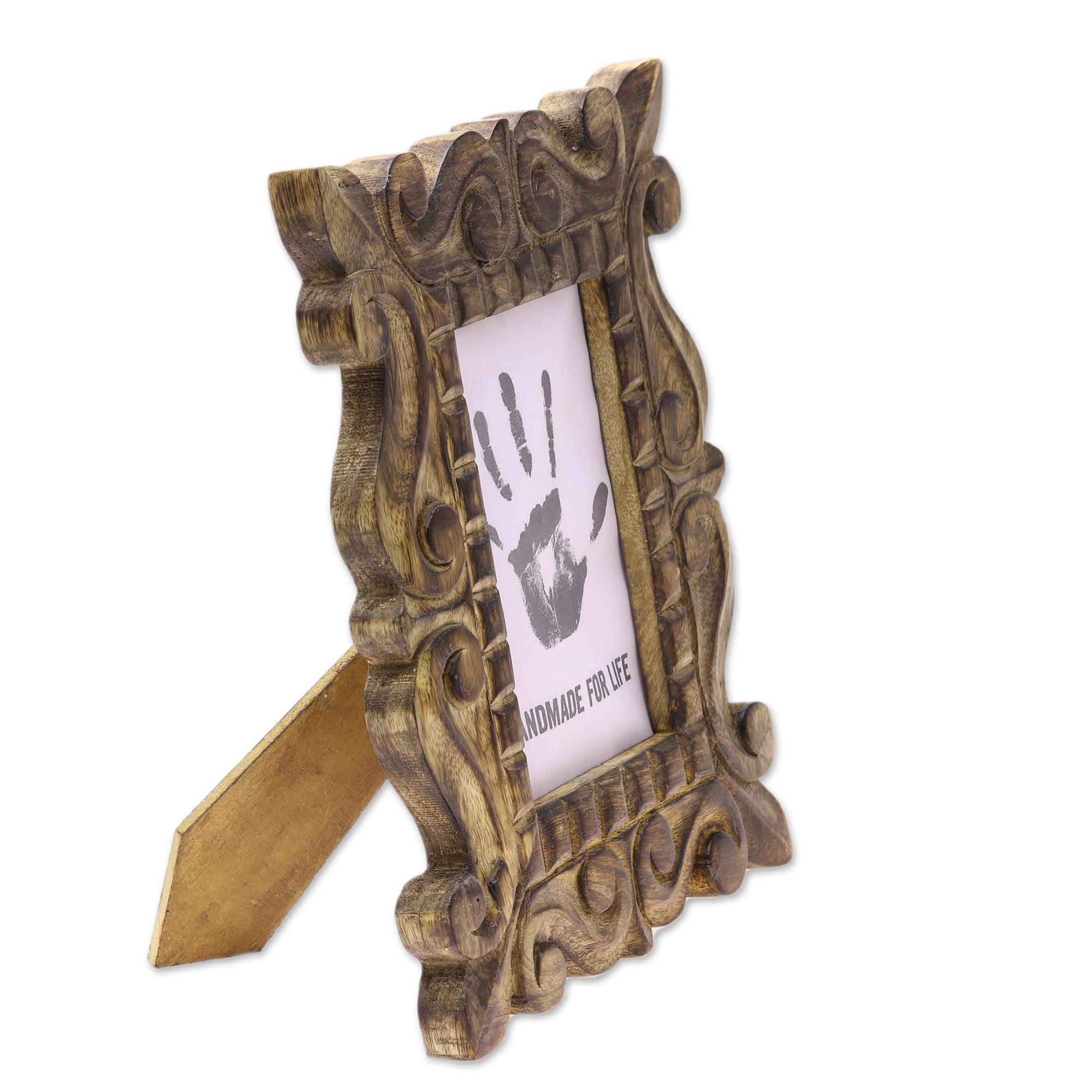 Premium Mughal Majesty Hand-Carved Mango Wood Photo Frame - 4x6 Inch Ornate Design