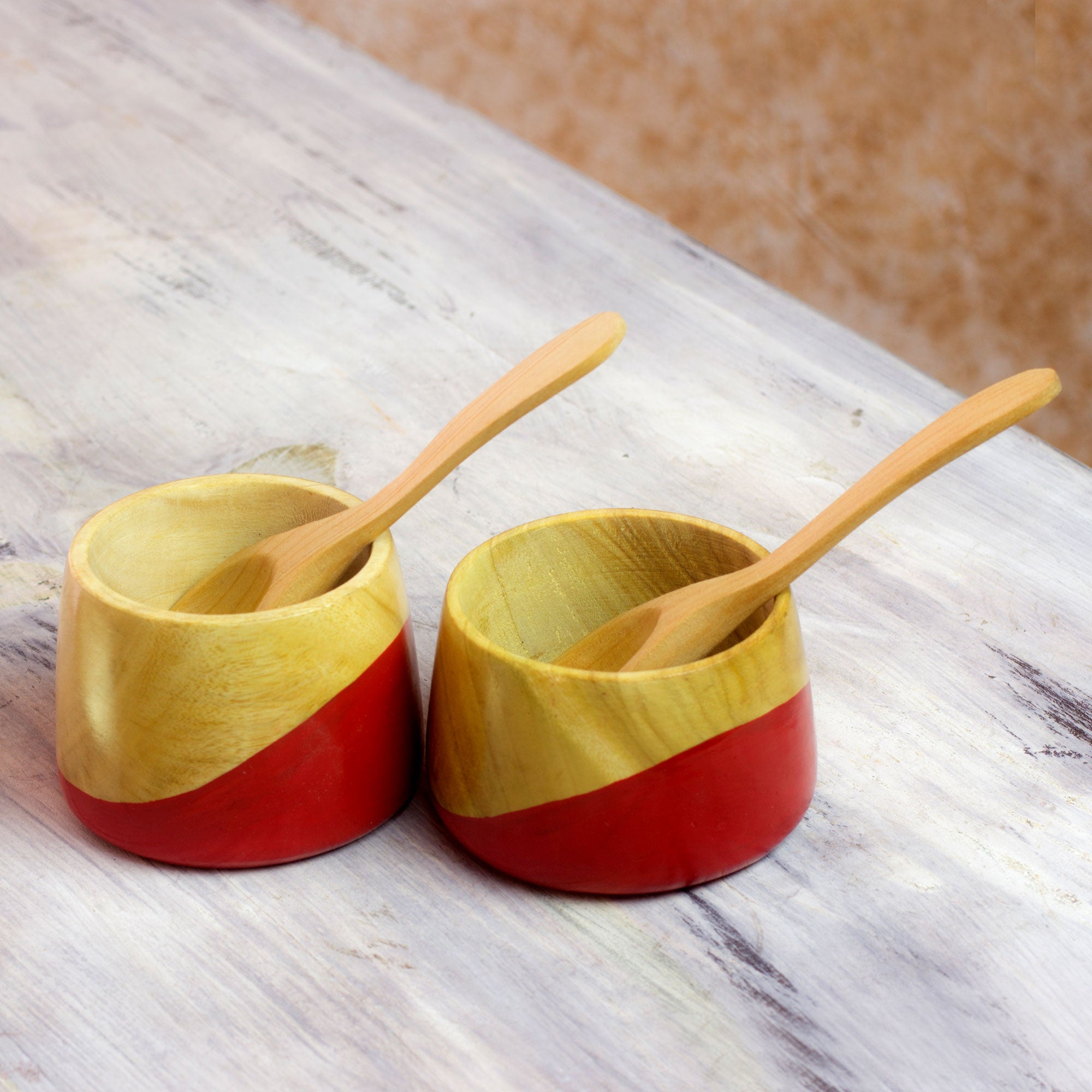 Premium Handcrafted Spicy Red Salsa Bowls with Spoons (Set of 2)