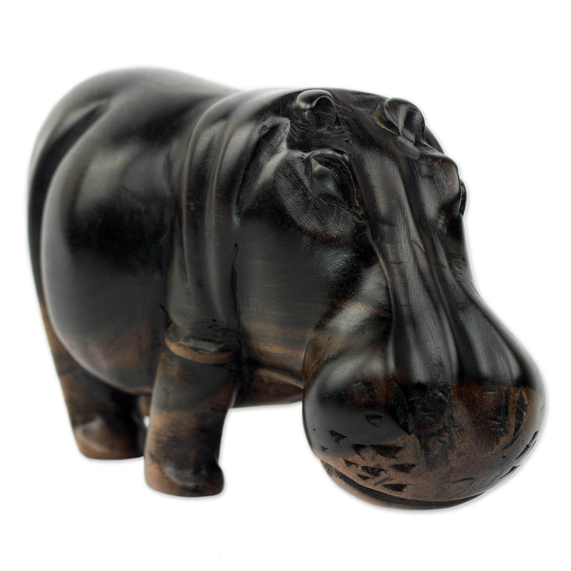 Premium Hand-Carved Teak Wood Hippo Sculpture from Ghana – Majestic Artisan Craft