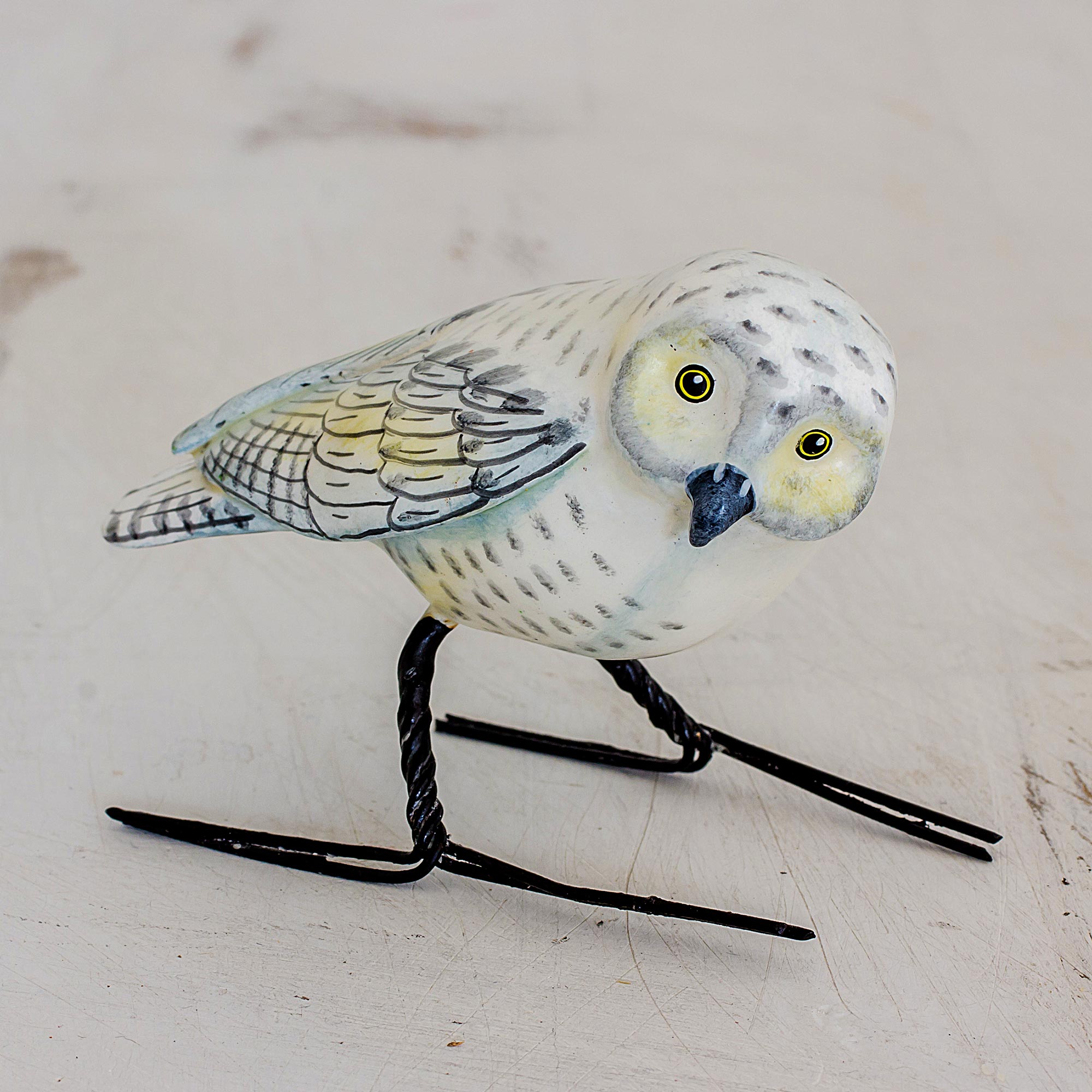 Premium Hand-Painted Snowy Owl Ceramic Figurine – Unique Guatemalan Artisan Craft