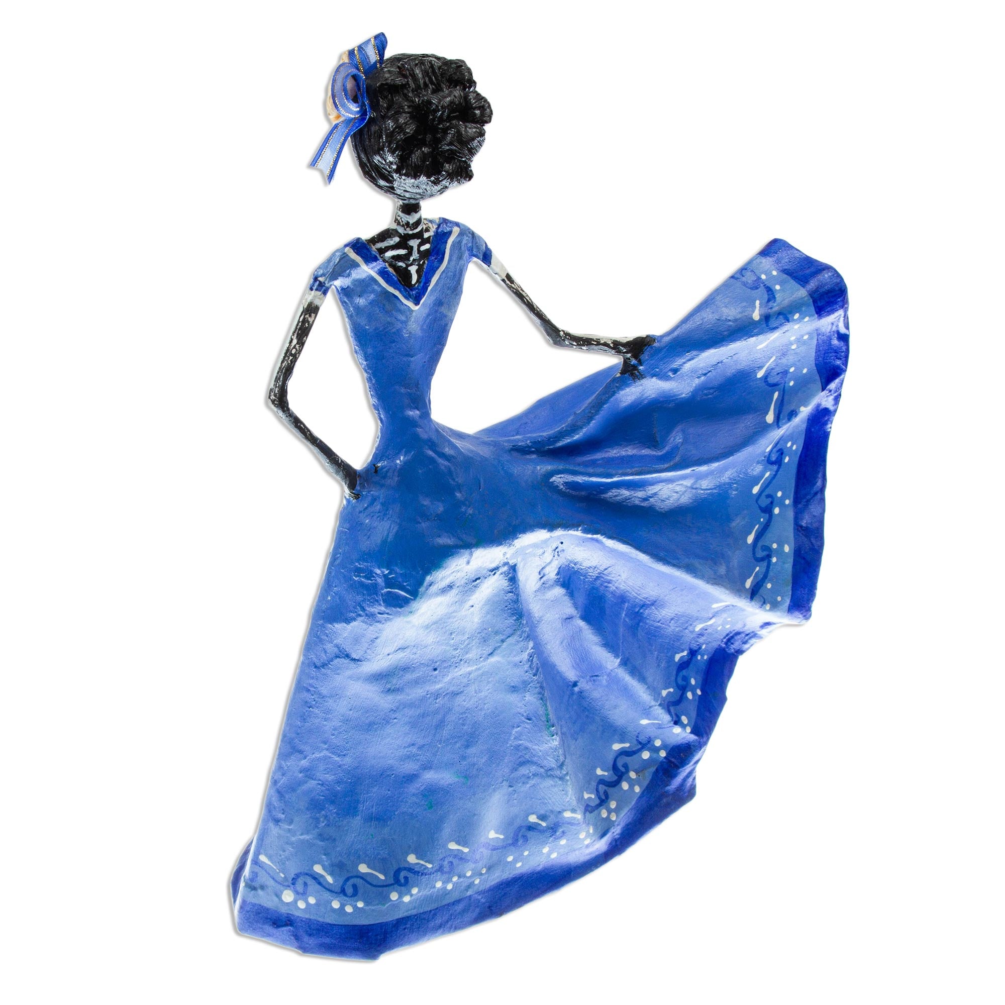 Premium Blue Dancing Catrina - Handcrafted Papier Mache Statuette