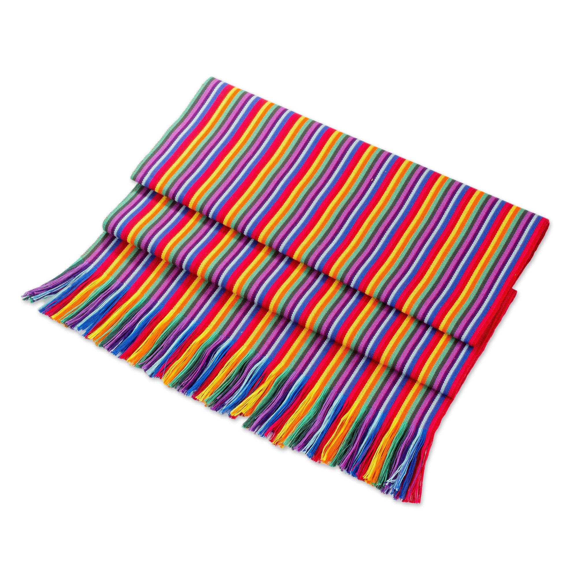 Premium Rainbow Striped Cotton Table Runner - Handwoven by Guatemalan Artisans