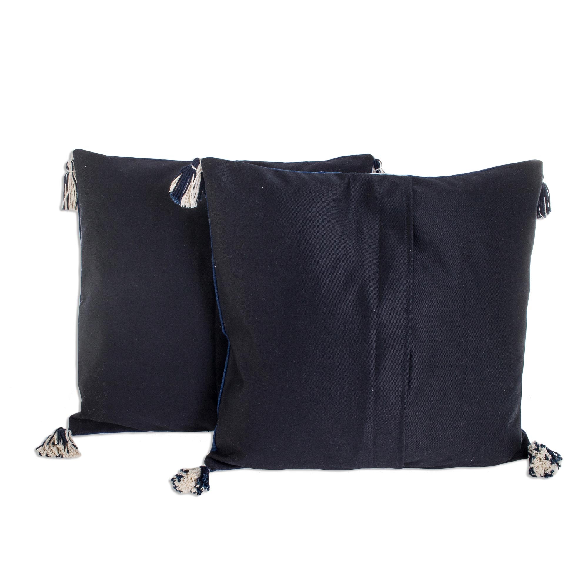 Premium Indigo Striped Tie-Dyed Cotton Cushion Covers (Set of 2)