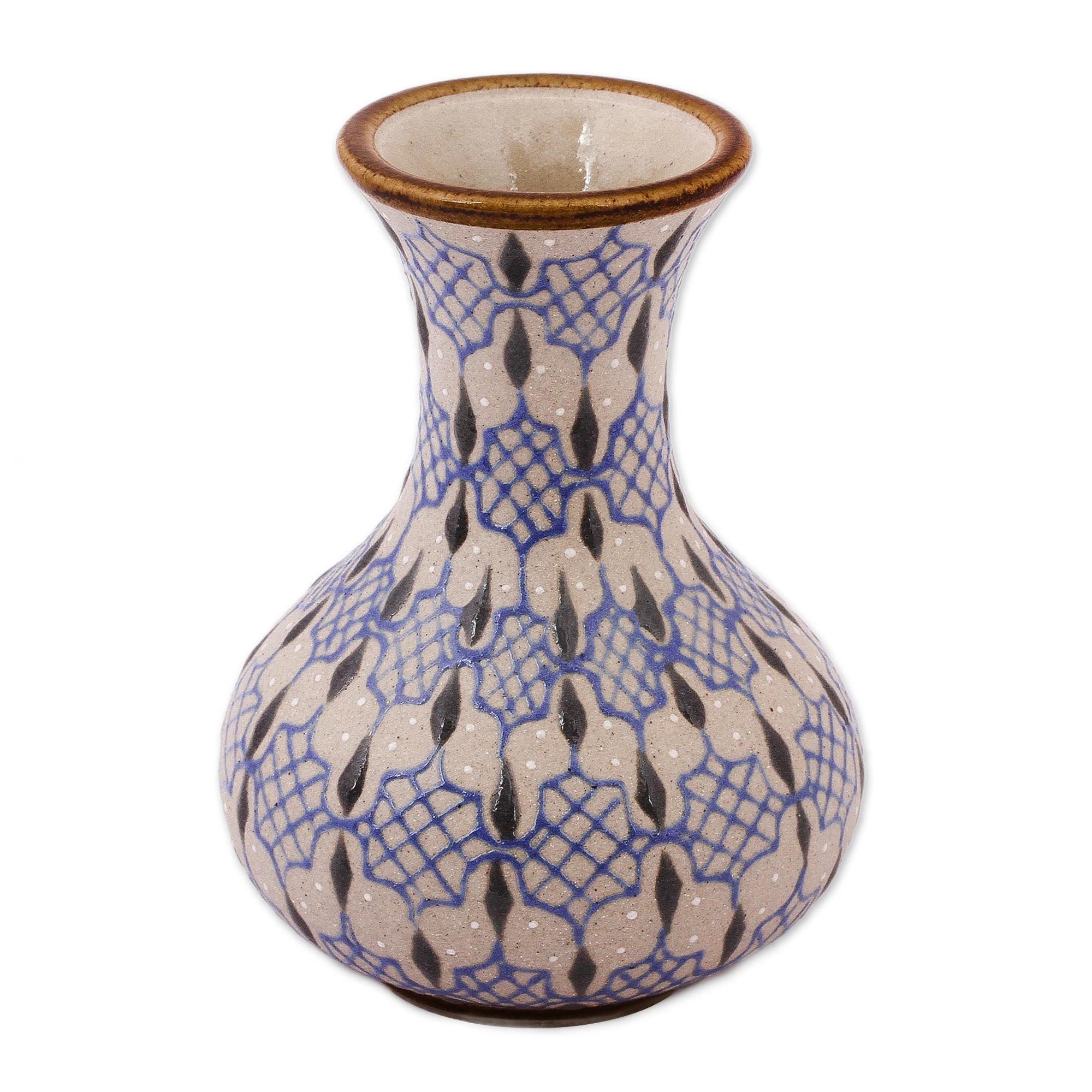 Premium Handcrafted Talavera Ceramic Vase - Blue & Grey Artisan Design