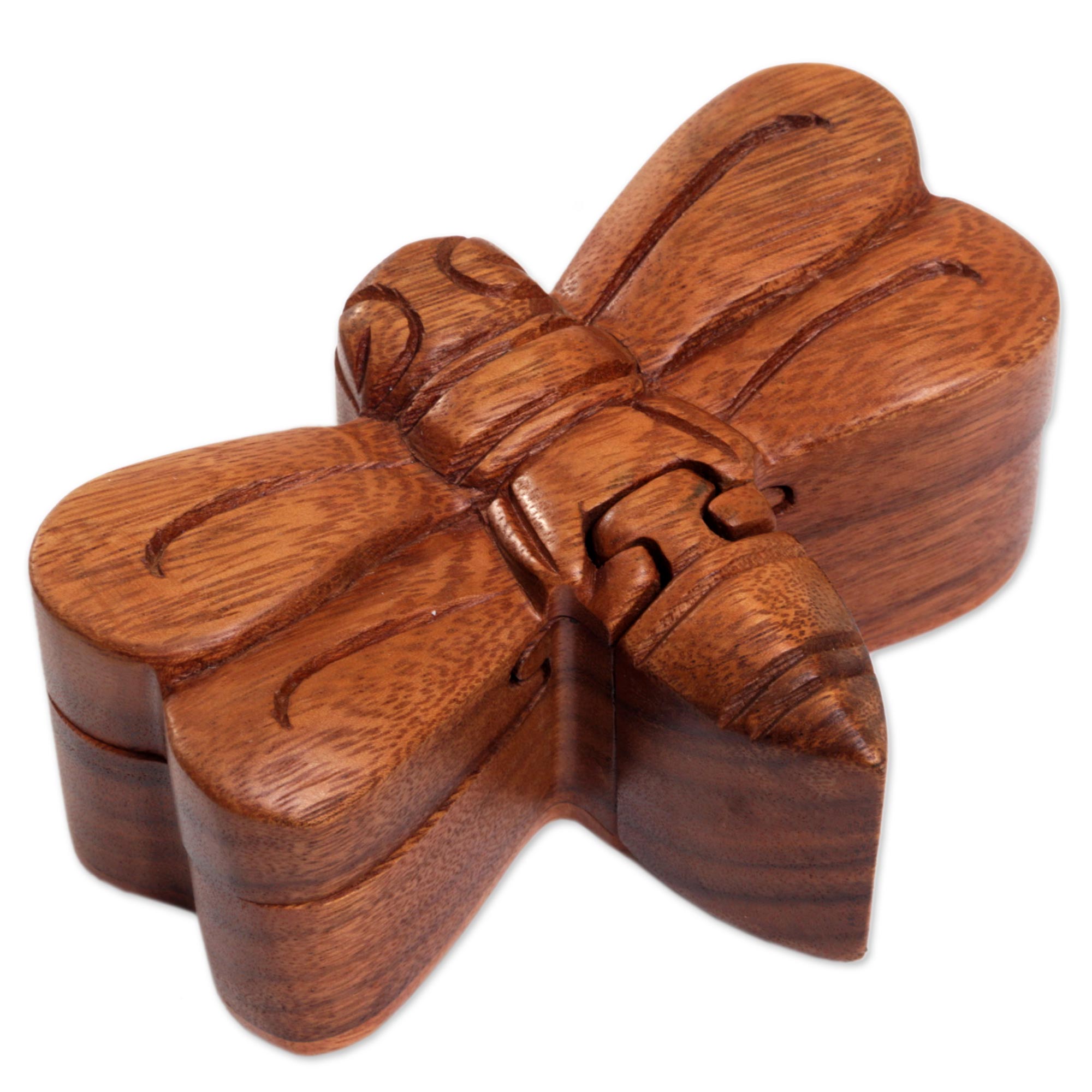 Premium Handcrafted Suar Wood Dragonfly Decorative Box - Unique Indonesian Artistry