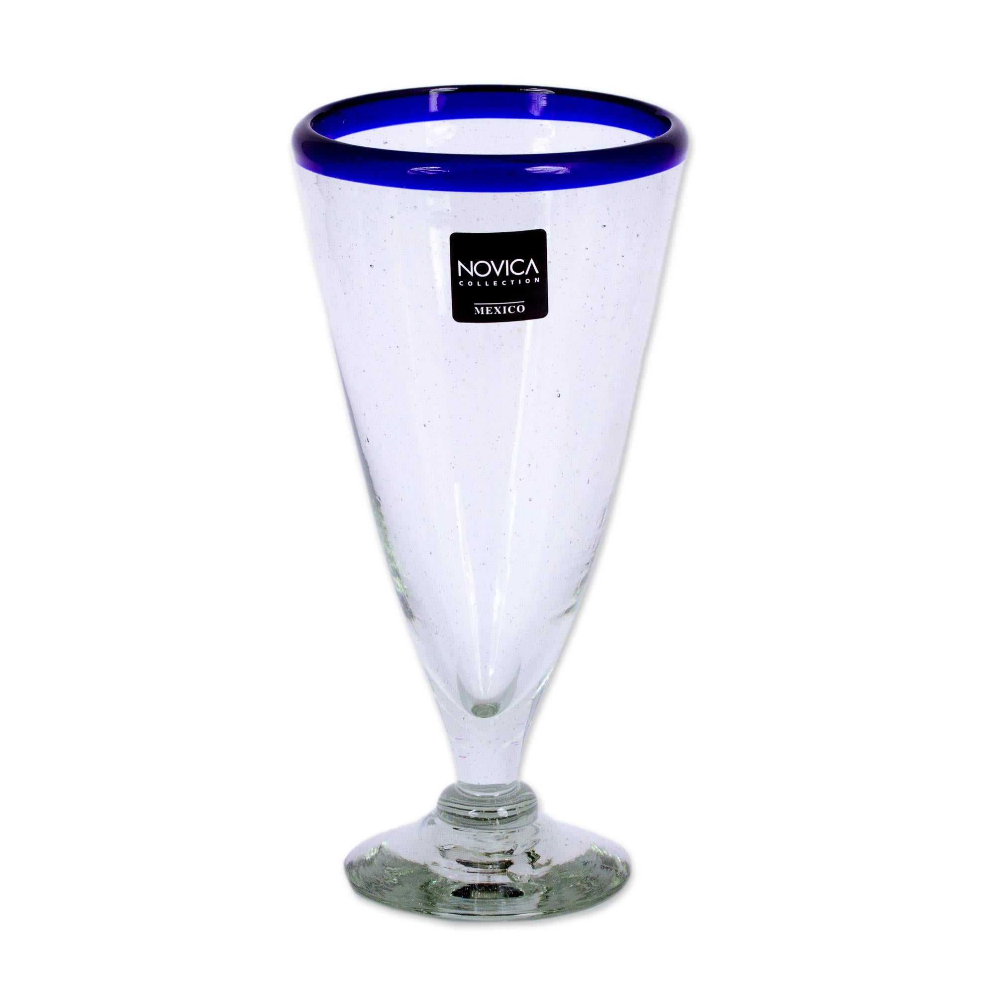 Premium Bohemian Handblown Blue Rim Beer Glasses - Artisan Crafted & Eco-Friendly