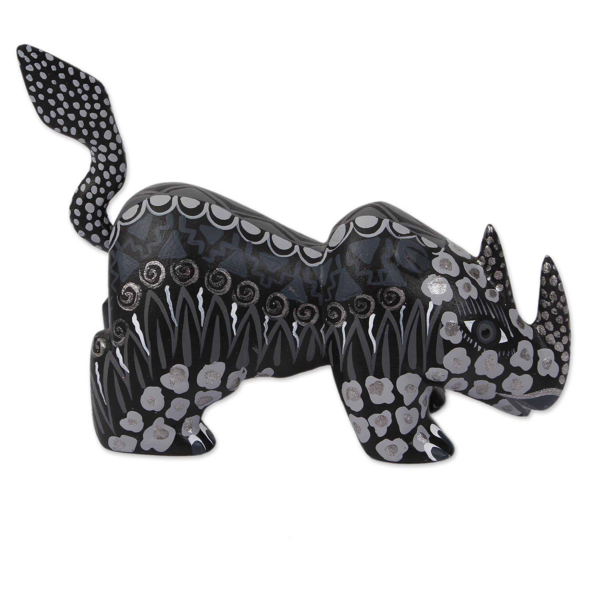 Premium Grey Rhino Alebrije Figurine - Hand-Carved Copal Wood Art from Mexico
