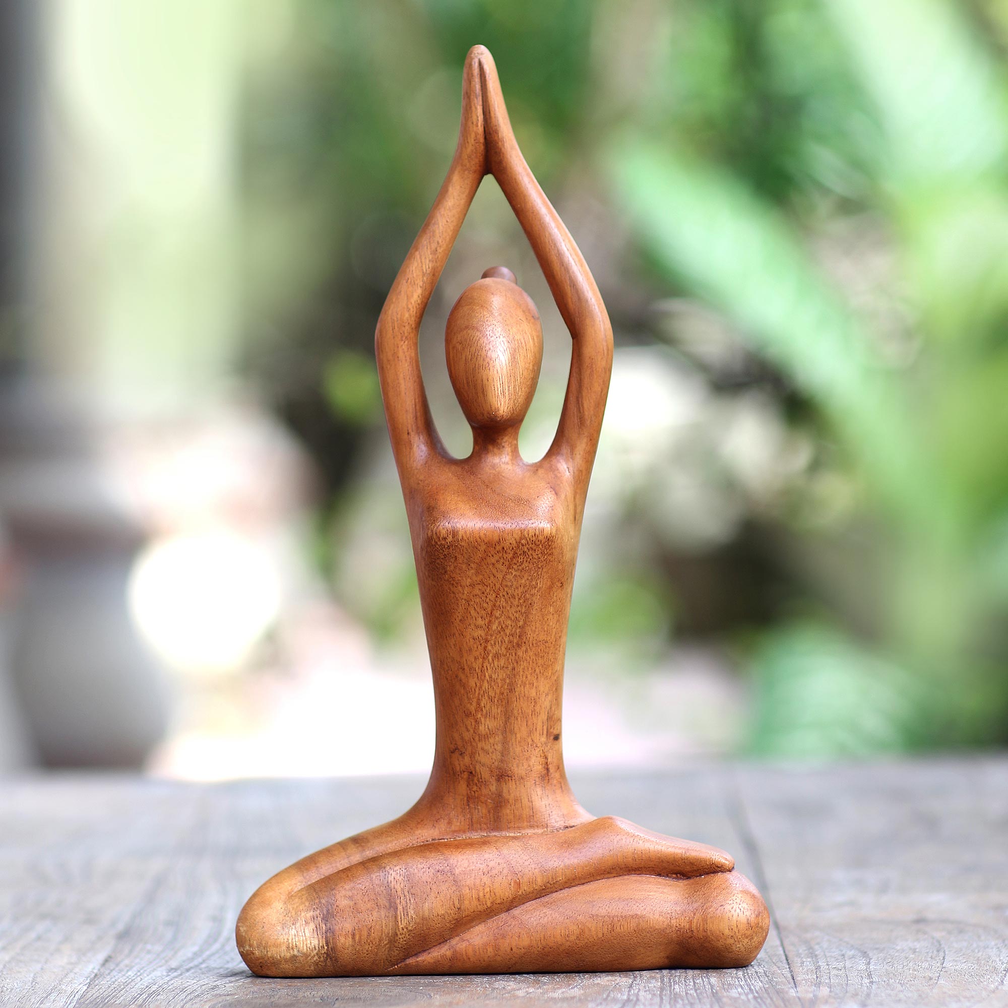 Premium Suar Wood Yoga Sculpture - Hand Carved Utkatasana Pose