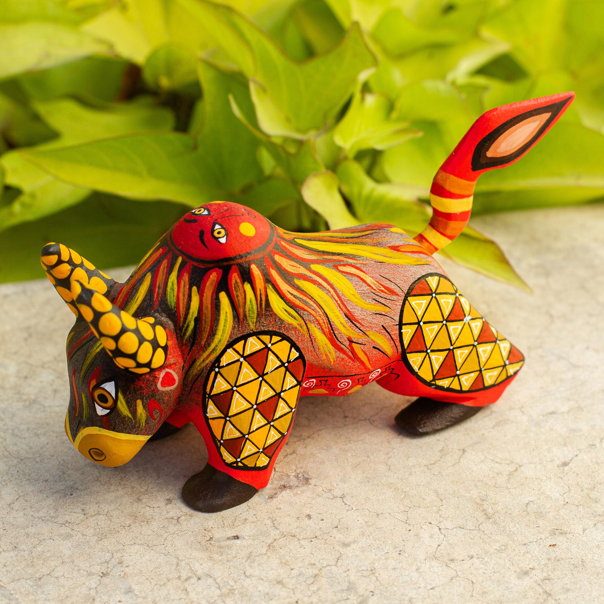 Premium Handcrafted Sun Force Orange Alebrije Bull - Multicolor Artisan Masterpiece