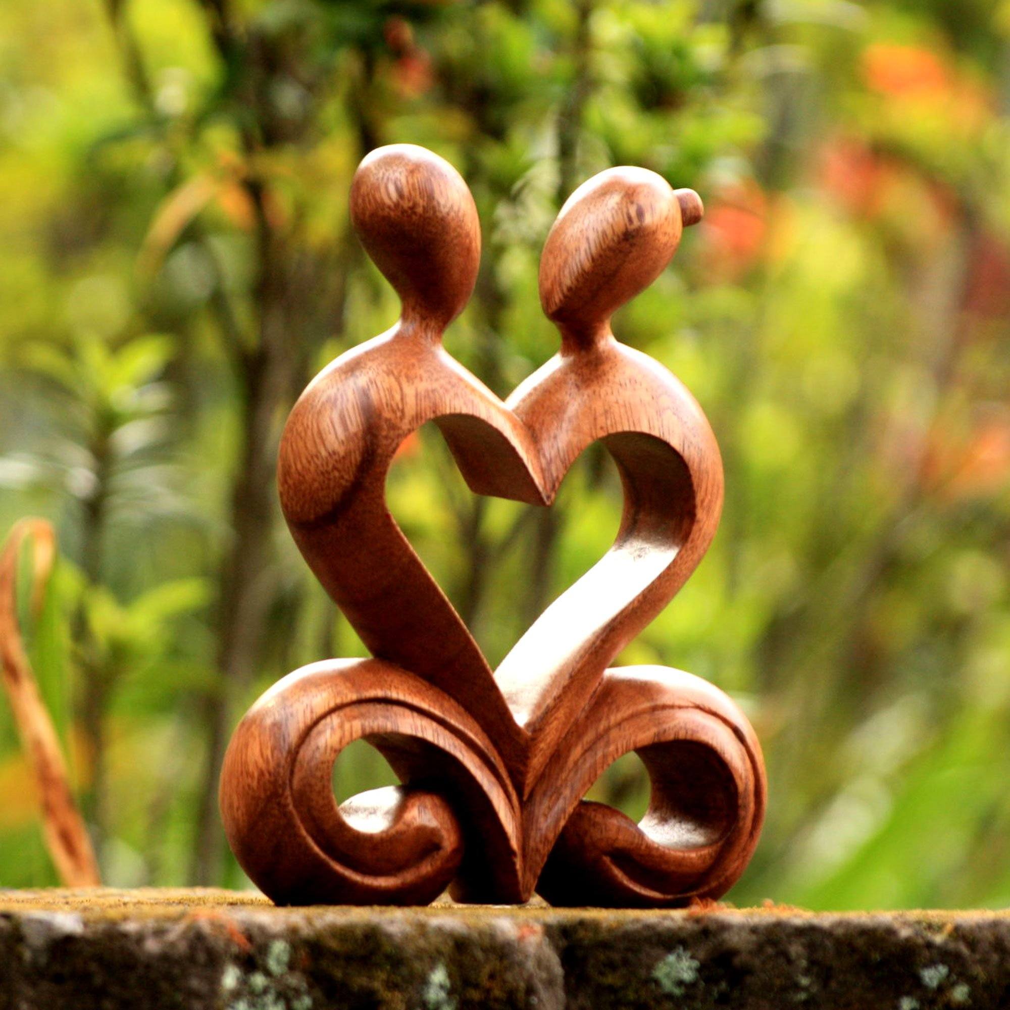 Premium One Heart Suar Wood Sculpture - Handcrafted Love Symbol