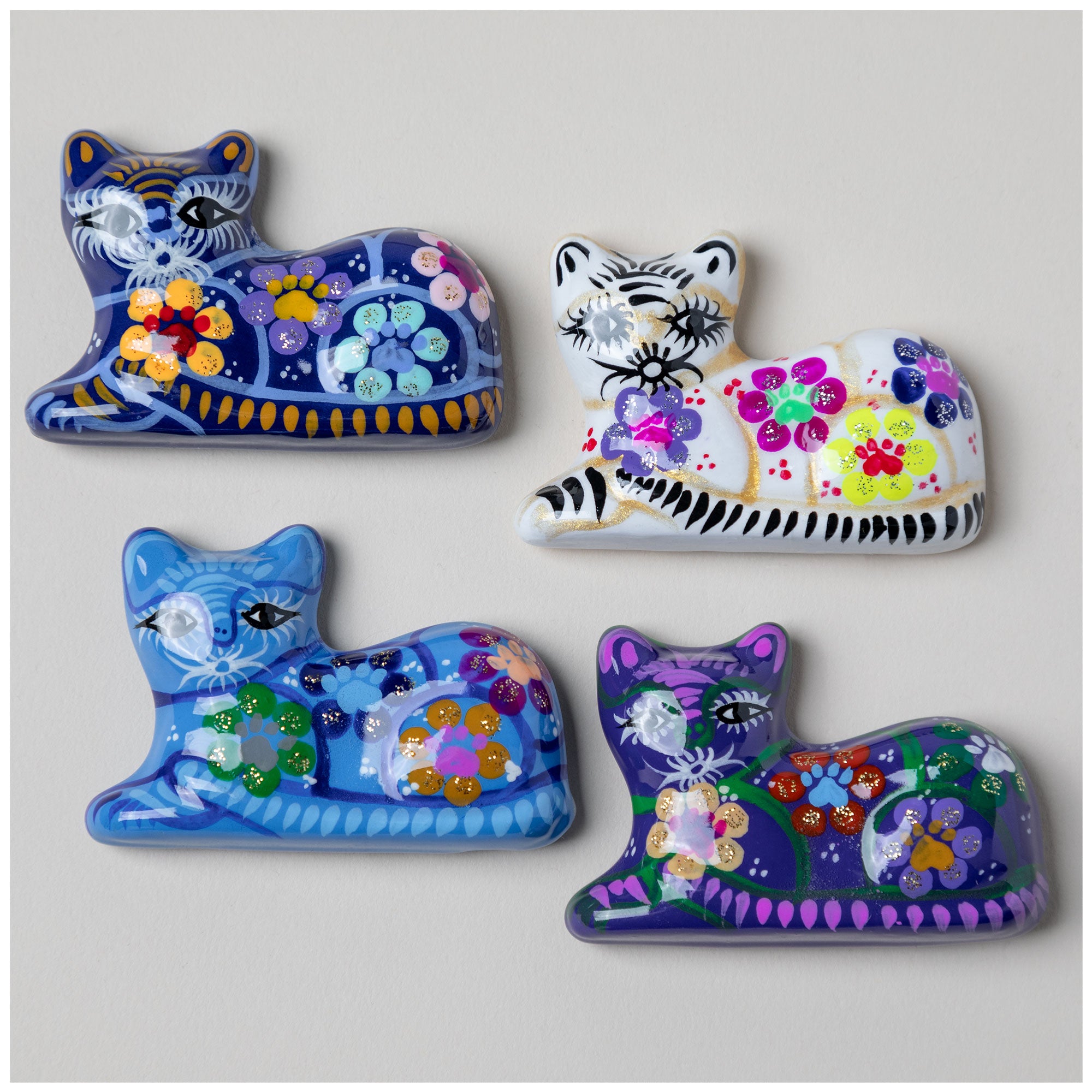 Premium Hand-Painted Ceramic Cat Magnet - Artisan Crafted