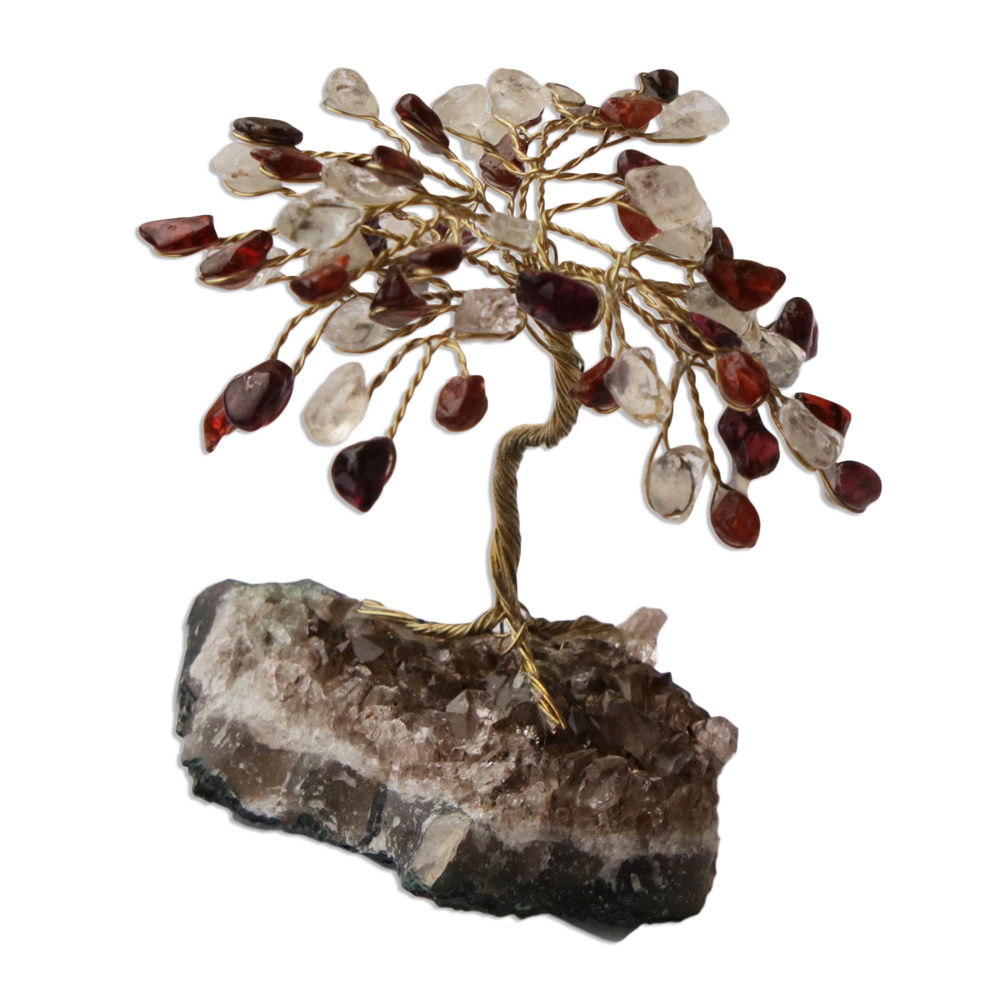 Premium Fire & Ice Gemstone Tree Sculpture - Handcrafted with Quartz & Garnet