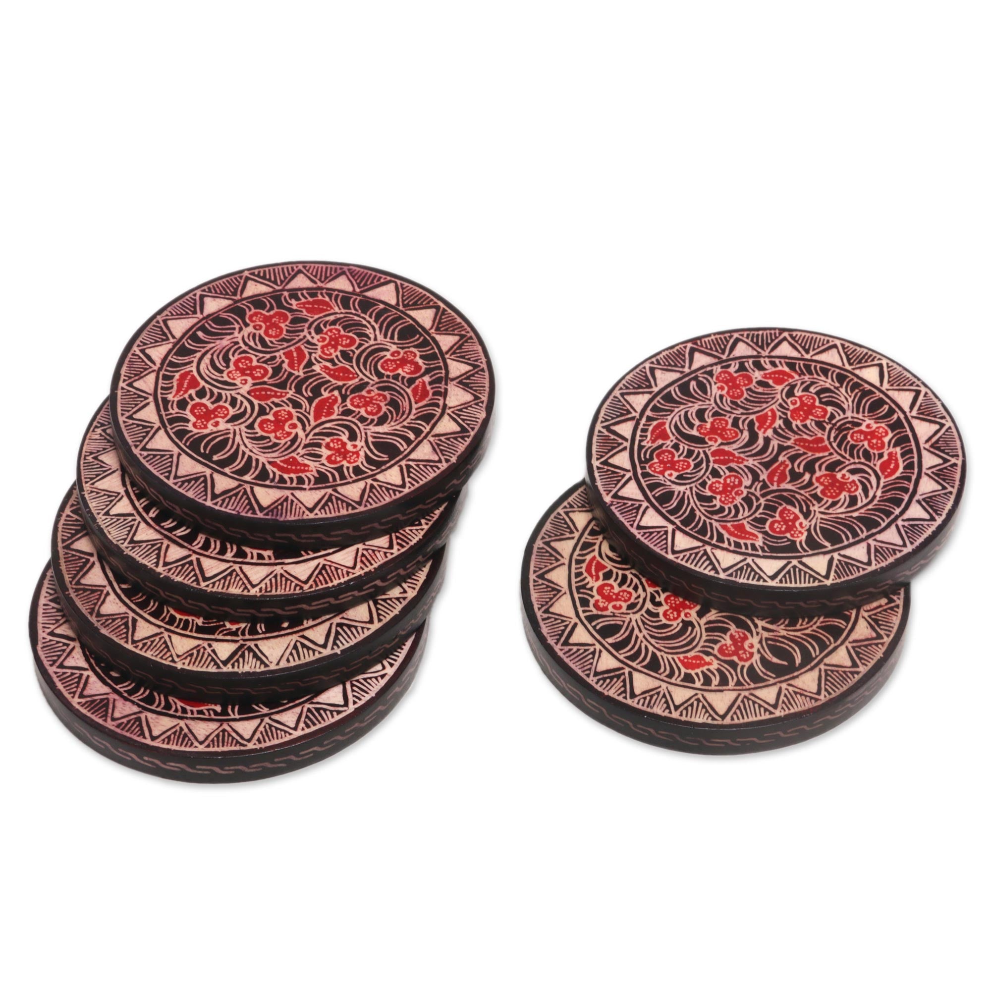 Premium Handcrafted Phoenix Batik Coasters - Java Artisan Set of 6