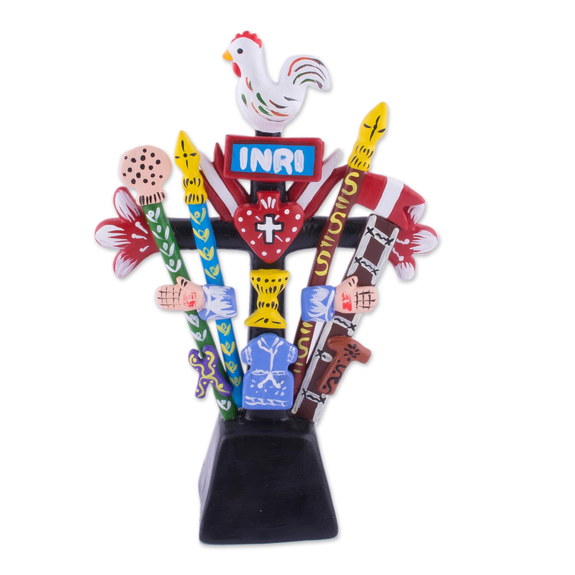 Premium Handcrafted Ceramic Cross Statuette - Peruvian Artisan Masterpiece