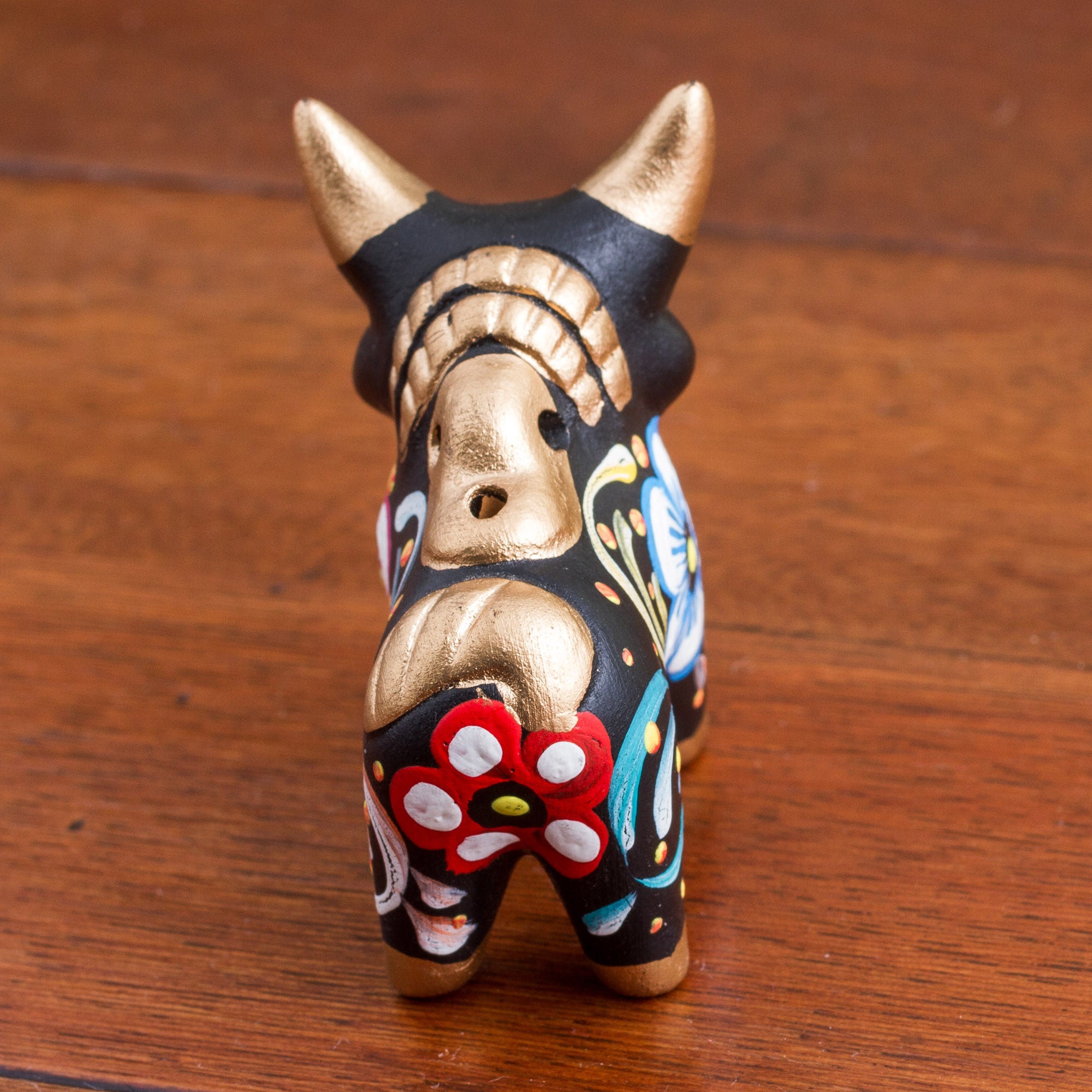 Premium Handcrafted Pucara Bull Figurine - Black & Metallic