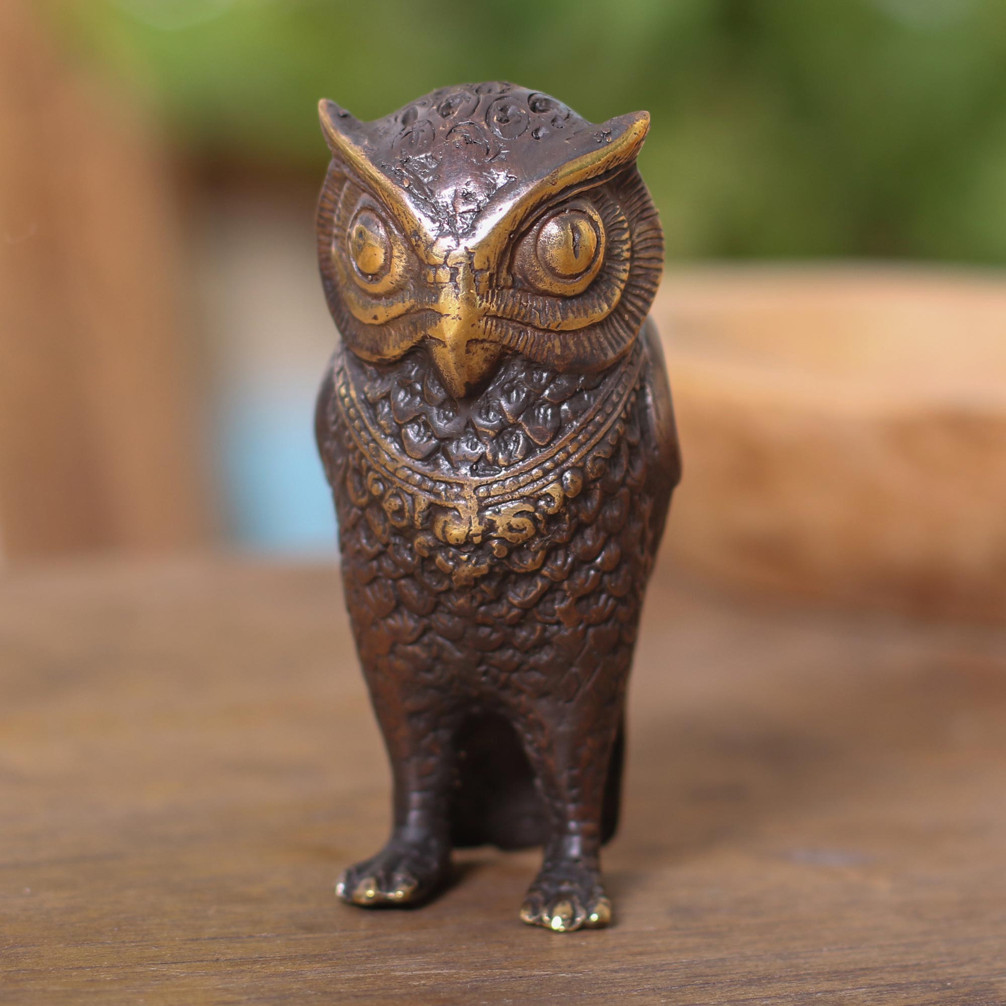 Premium Antiqued Bronze Owl Figurine - Handcrafted in Bali by Artisan Adi Noviantara