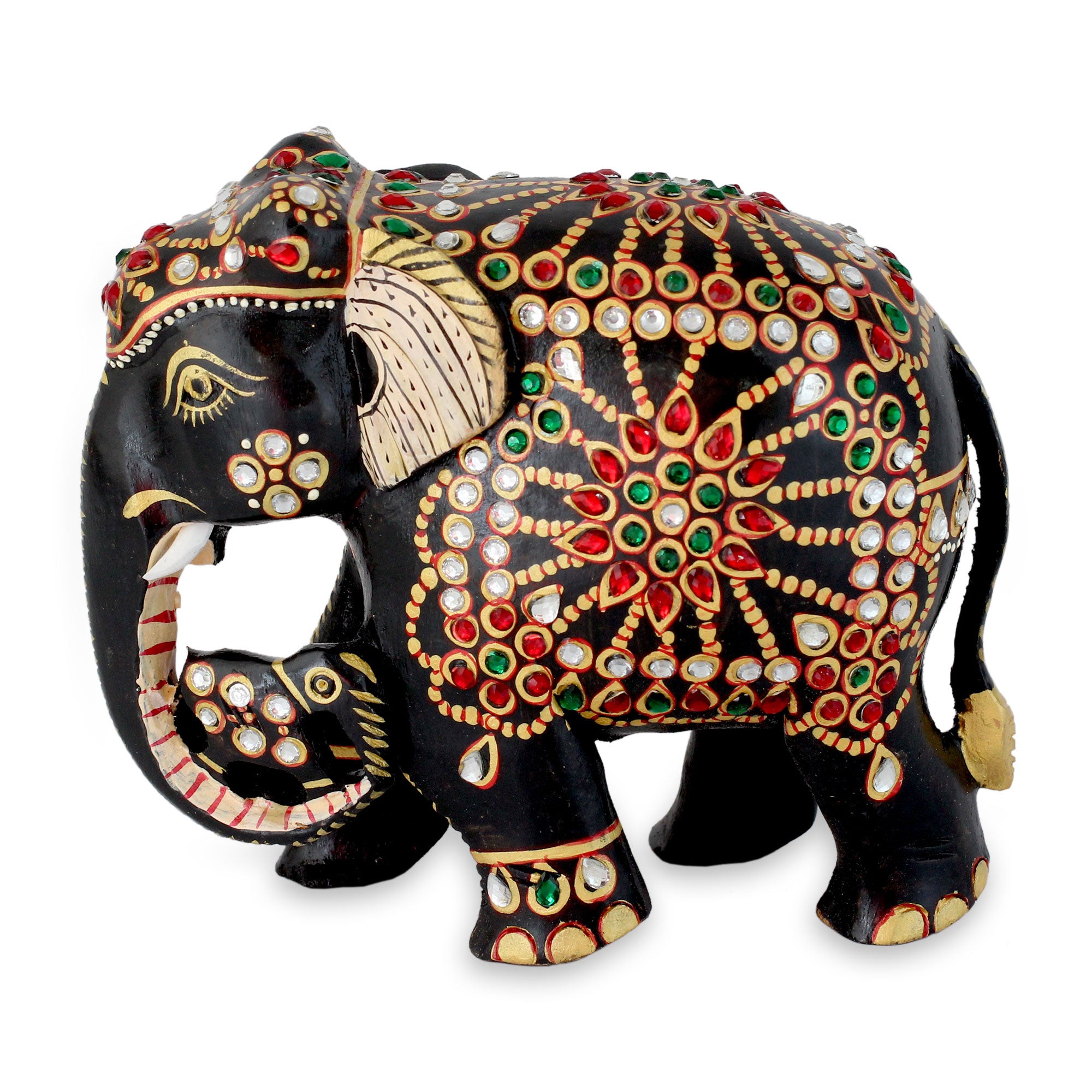 Premium Majestic Mama Elephant Statuette - Handcrafted Bejeweled Art Piece