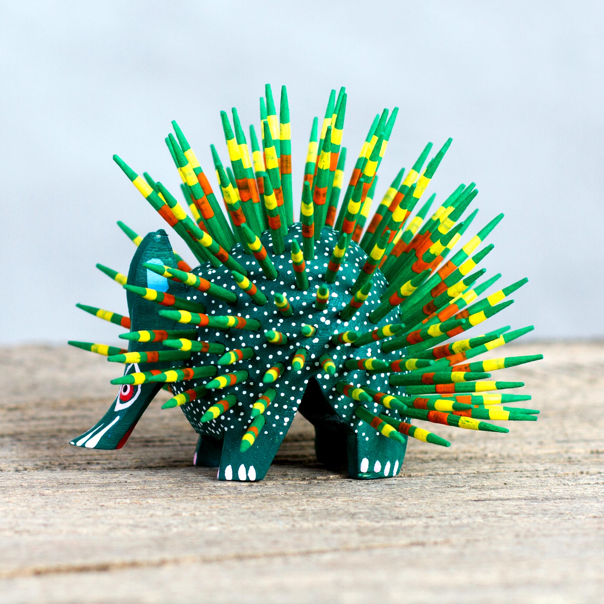 Premium Handcrafted Green Alebrije Porcupine Sculpture