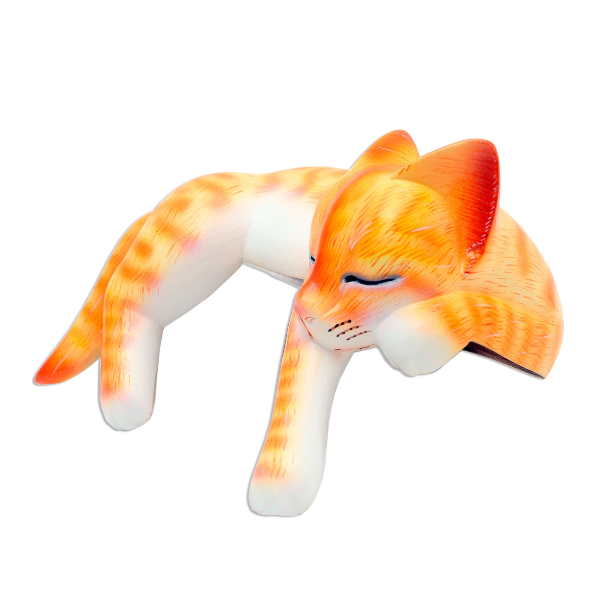 Premium Orange Tabby Cat Wood Statue - Ultimate Cozy Bookshelf Decor