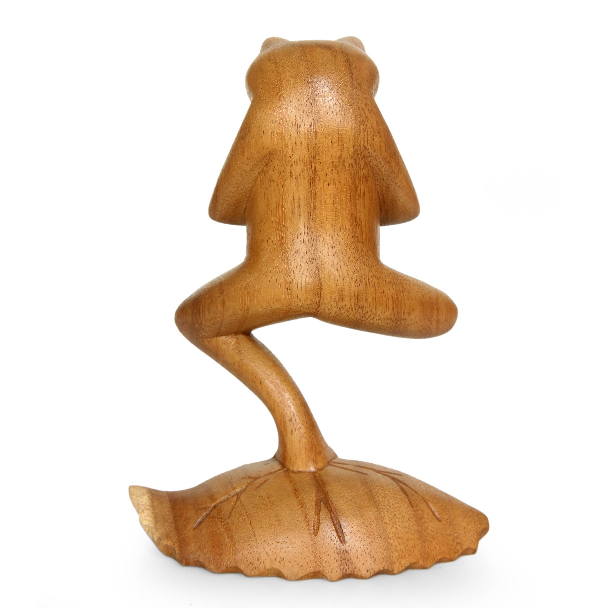 Premium Yoga Tree Pose Frog Sculpture - Handcrafted Suar Wood Art
