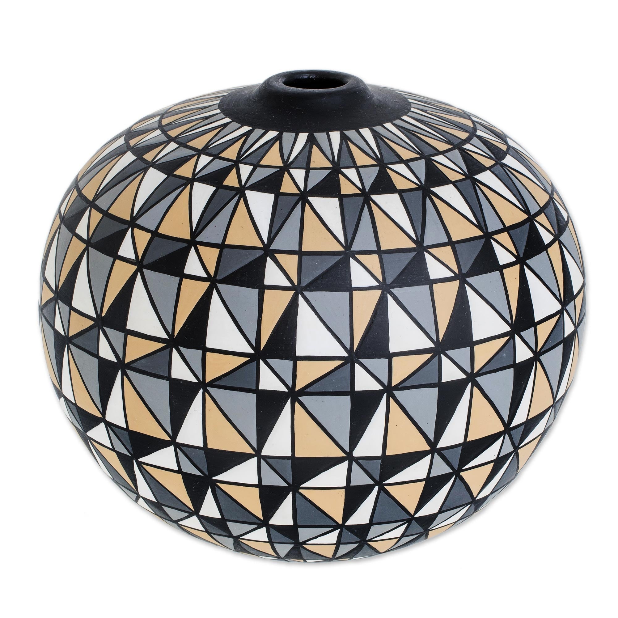 Premium Tricolor Elegance Hand-Painted Ceramic Vase - Geometric Artistry by Arlen Estrada