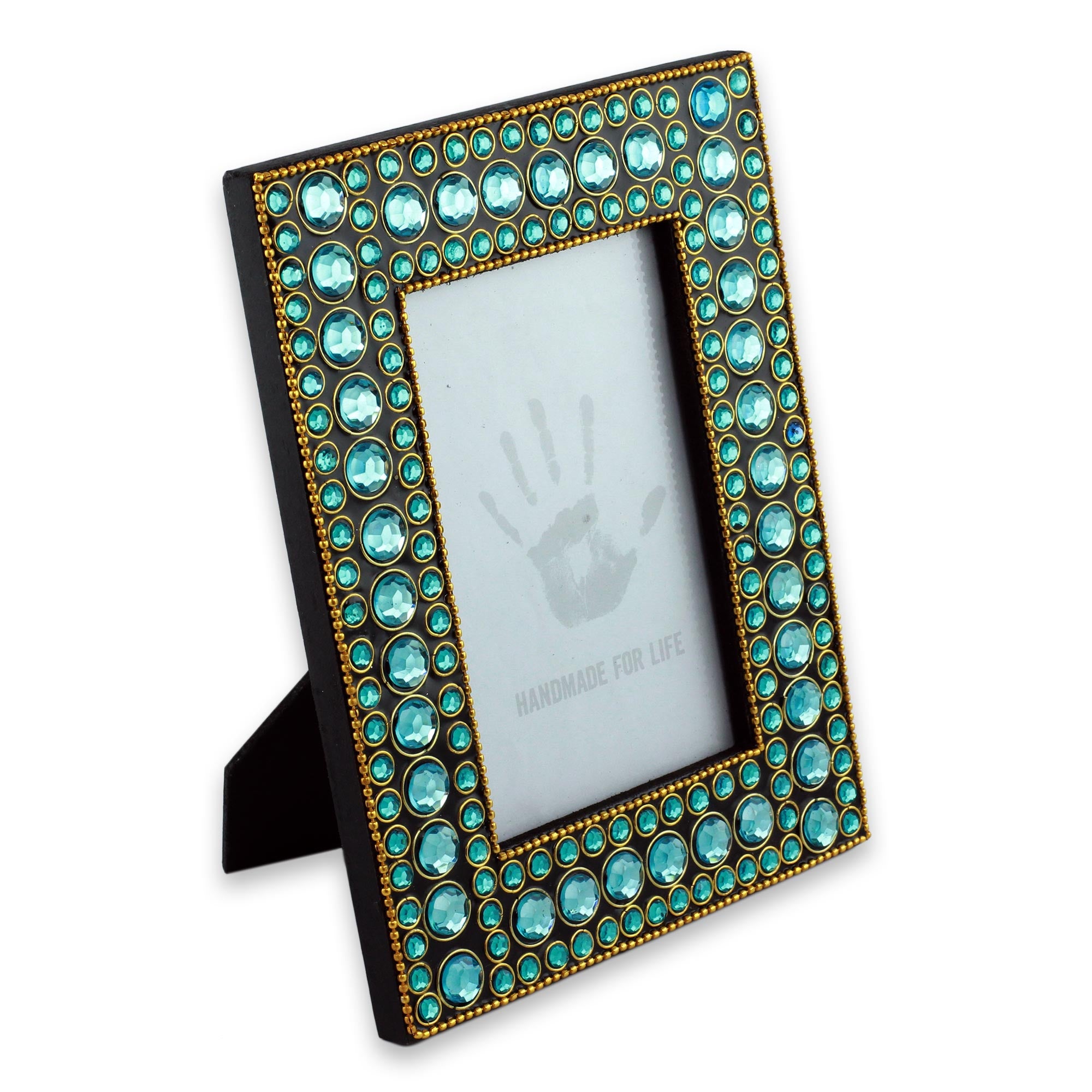 Premium Aqua Glitz Photo Frame - Handcrafted 4x6 Inch Display with Sparkling Gemstones