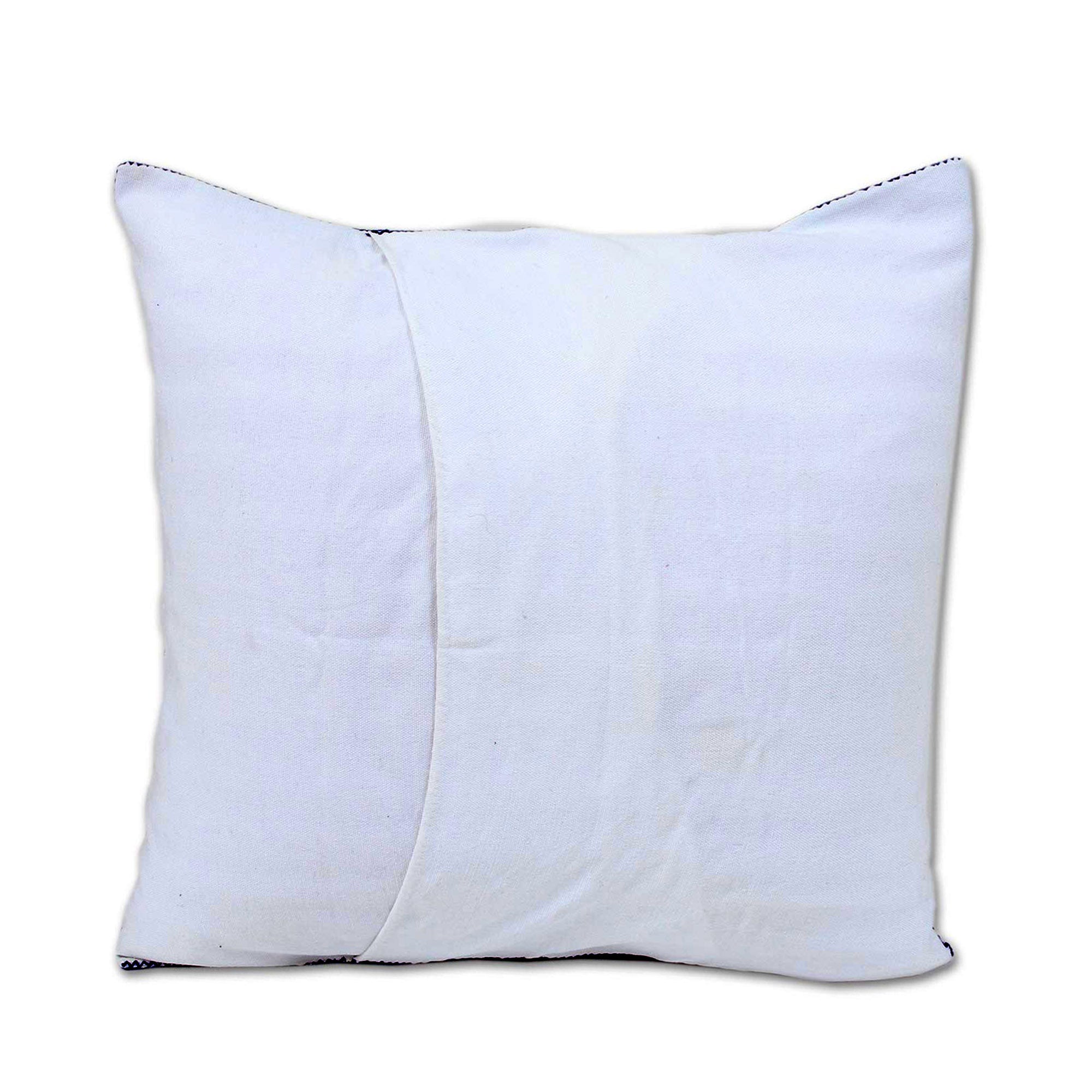 Premium Handwoven Navy & White Brocade Cotton Cushion Cover
