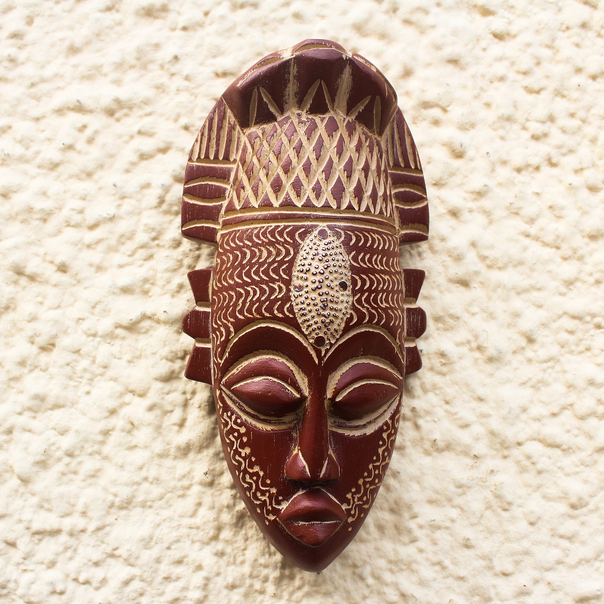 Premium Hand-Carved Ofuntum Wood Mask with Aluminum Accent – Bold Wall Art