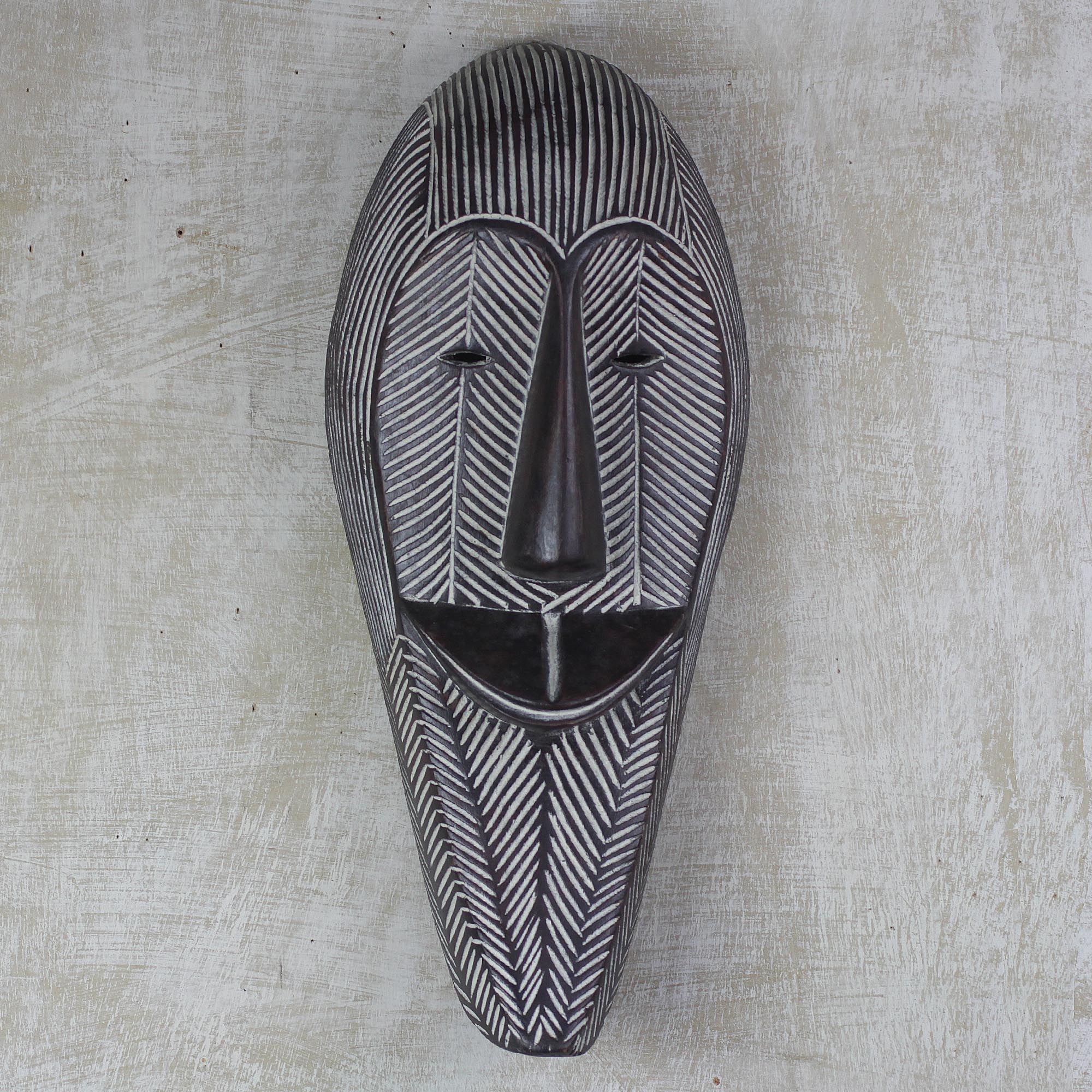 Premium Hand-Carved African Wall Mask: Smiling Woman by Salihu Ibrahim