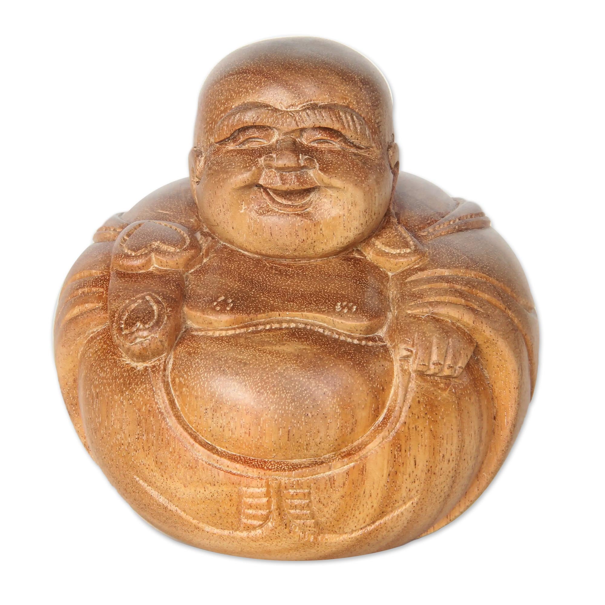 Premium Hand-Carved Laughing Buddha Sculpture in Acacia Wood