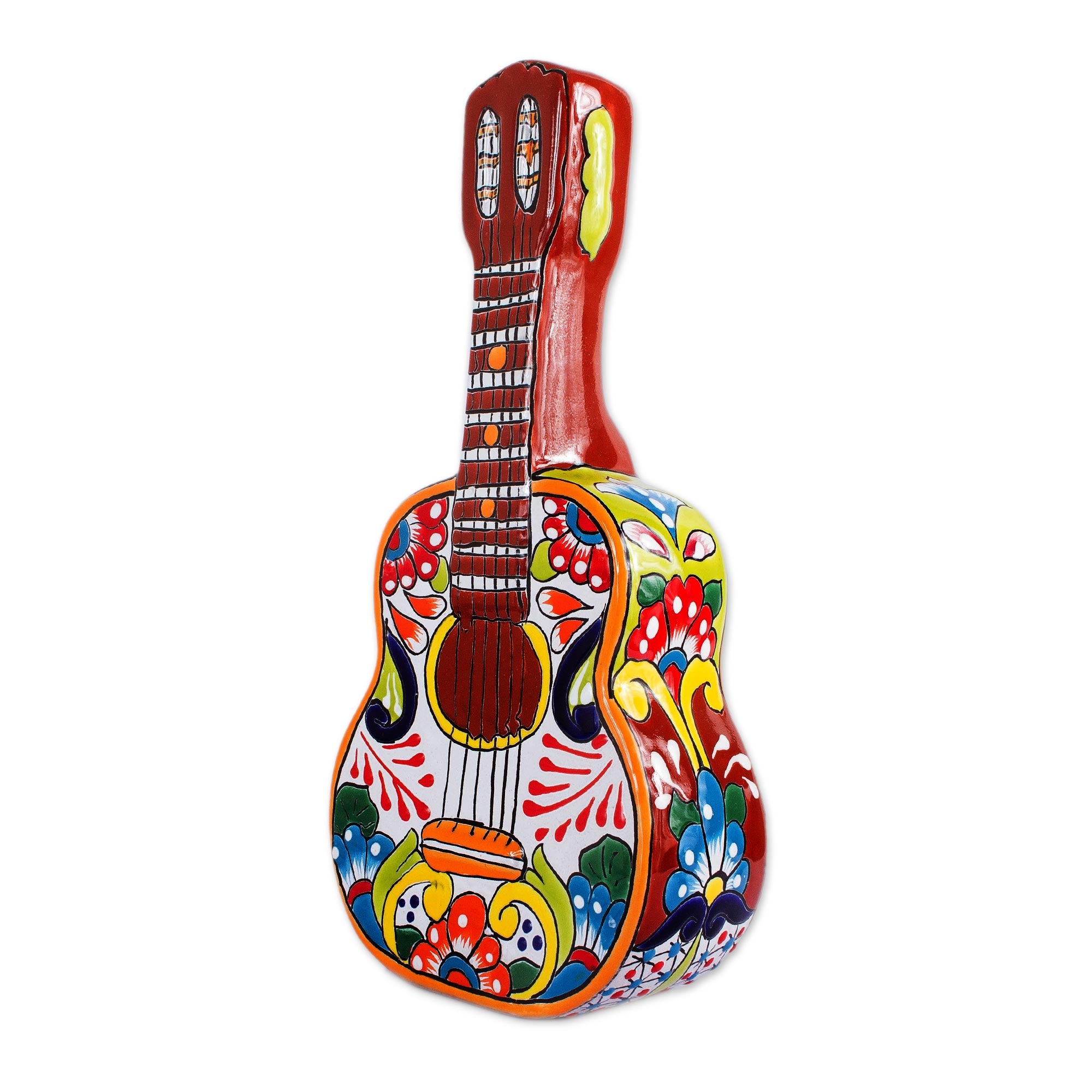 Premium Talavera-Style Ceramic Guitar Wall Art from Mexico