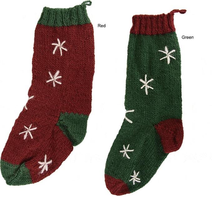 Premium Hand-Knit Wool Snowflake Stocking - Fair Trade Holiday Decor
