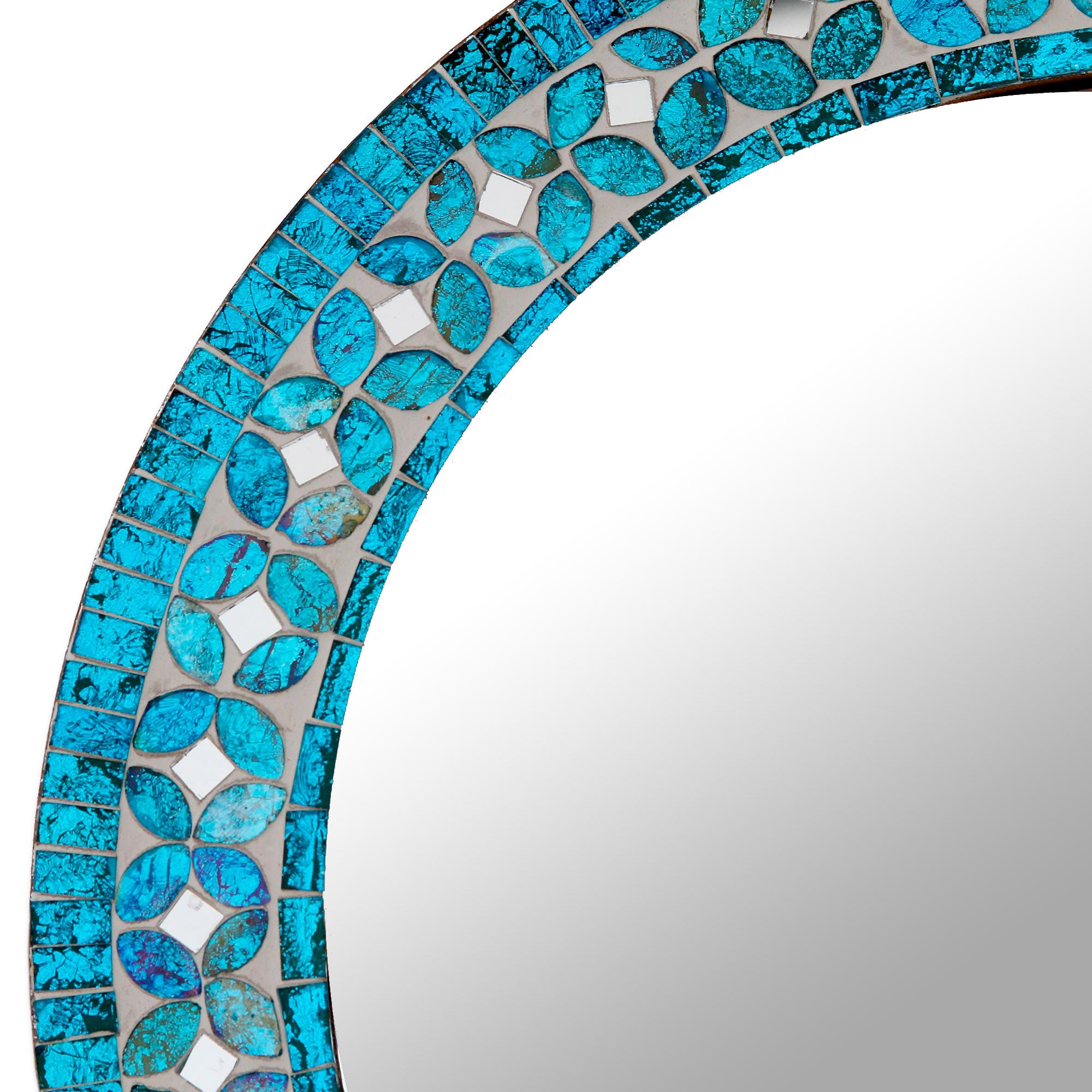 Premium Turquoise Blossom Mosaic Mirror - Handcrafted Floral Design