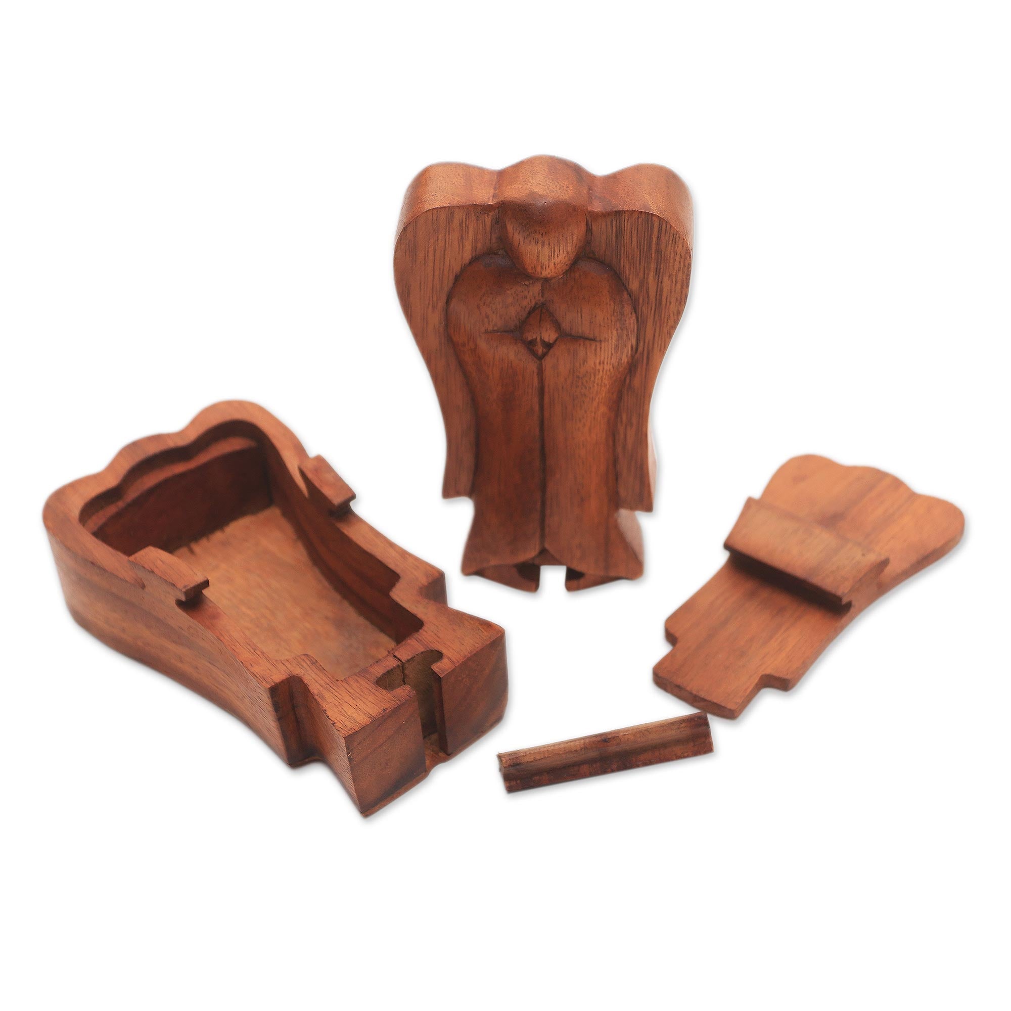 Premium Angelic Protection Wooden Puzzle Box - Handcrafted Suar Wood