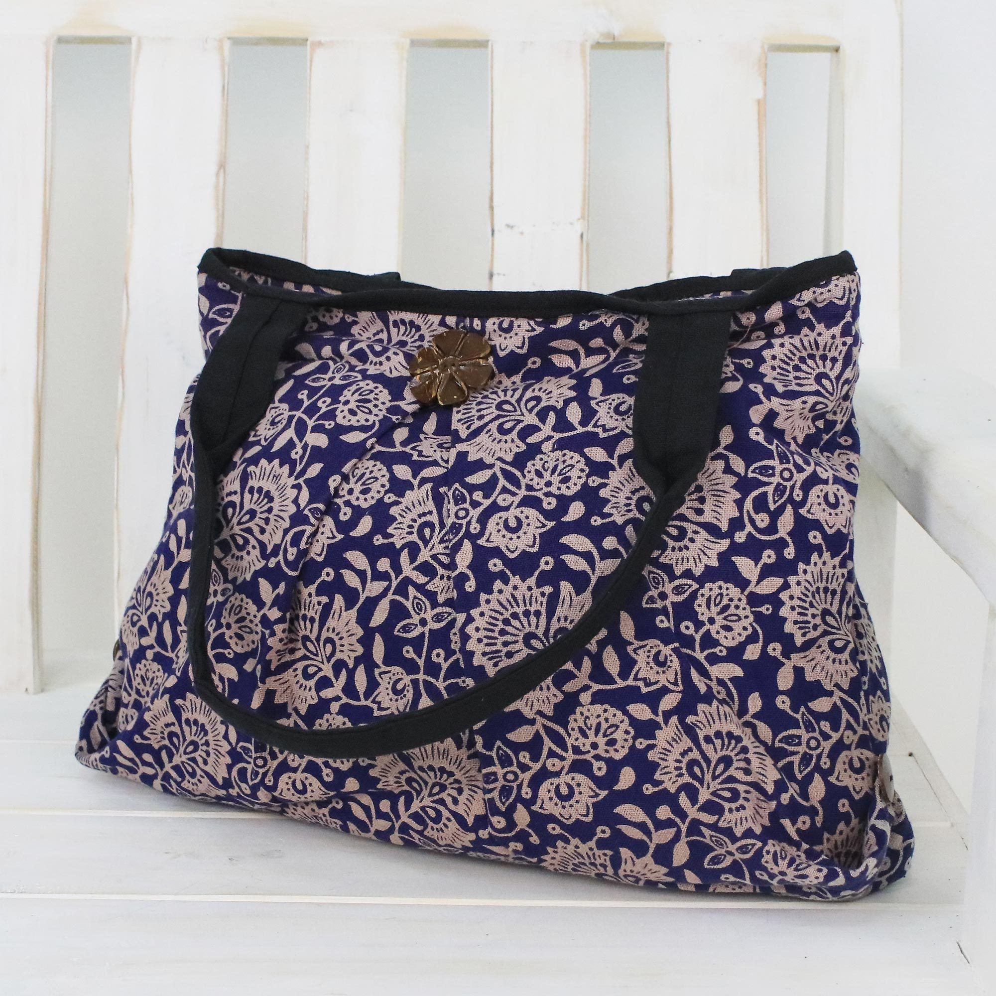 Premium Blue Cotton Handcrafted Shoulder Bag by Russamee Thepphanakit