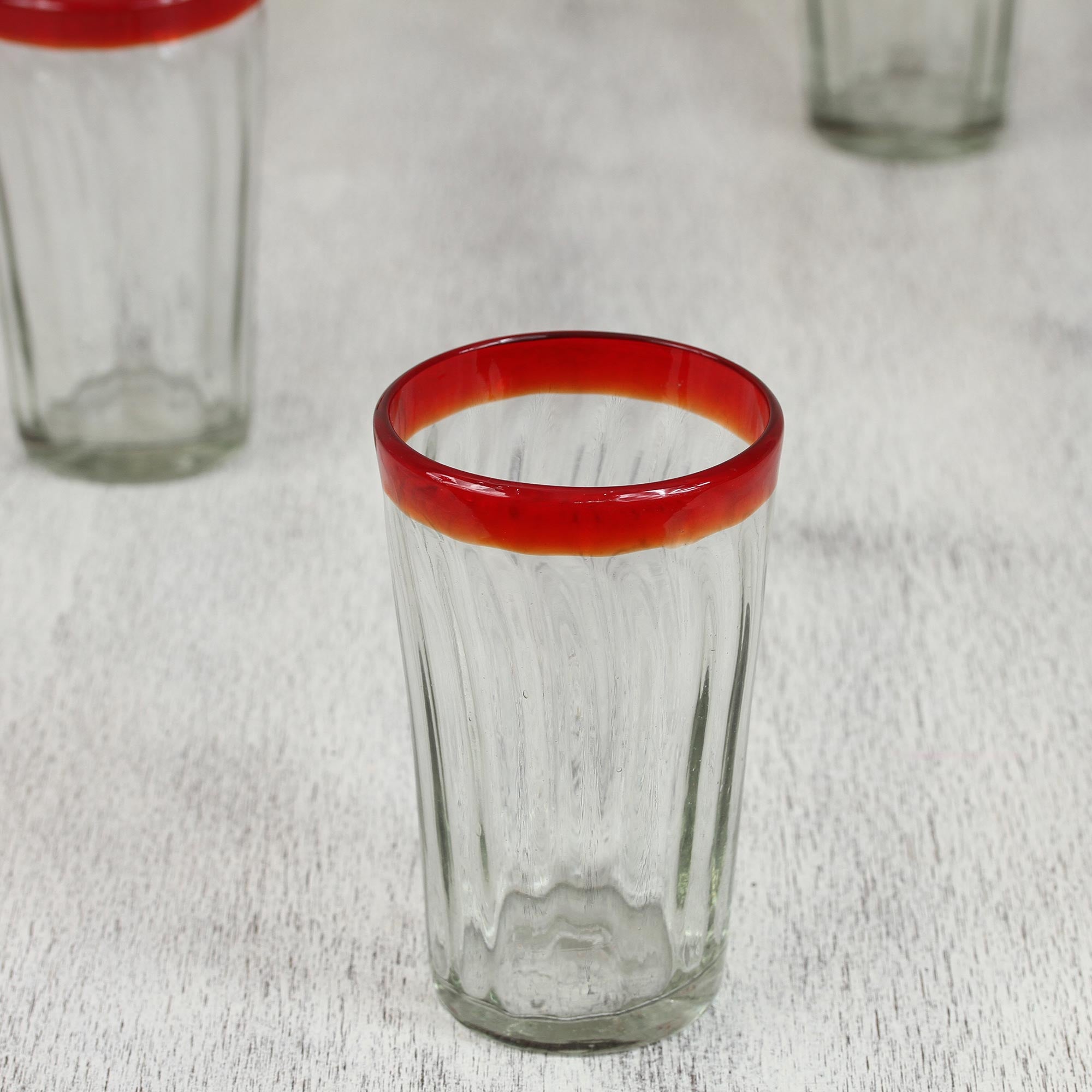 Premium Ruby Groove Collection - Set of 6 Handblown Mexican Recycled Glasses