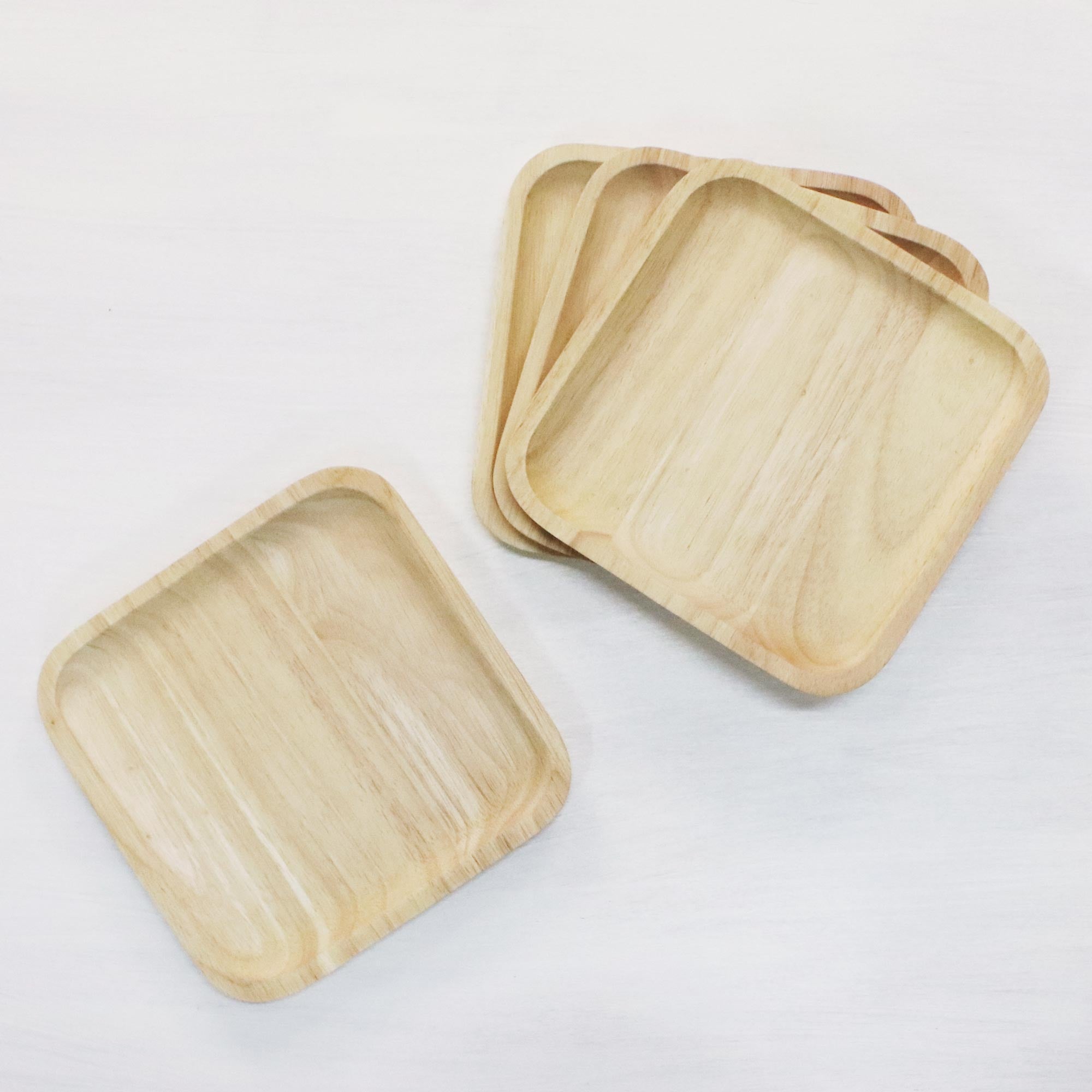 Premium Natural Squares 4 Handcrafted Wooden Plates – Eco-Friendly Artisan Design