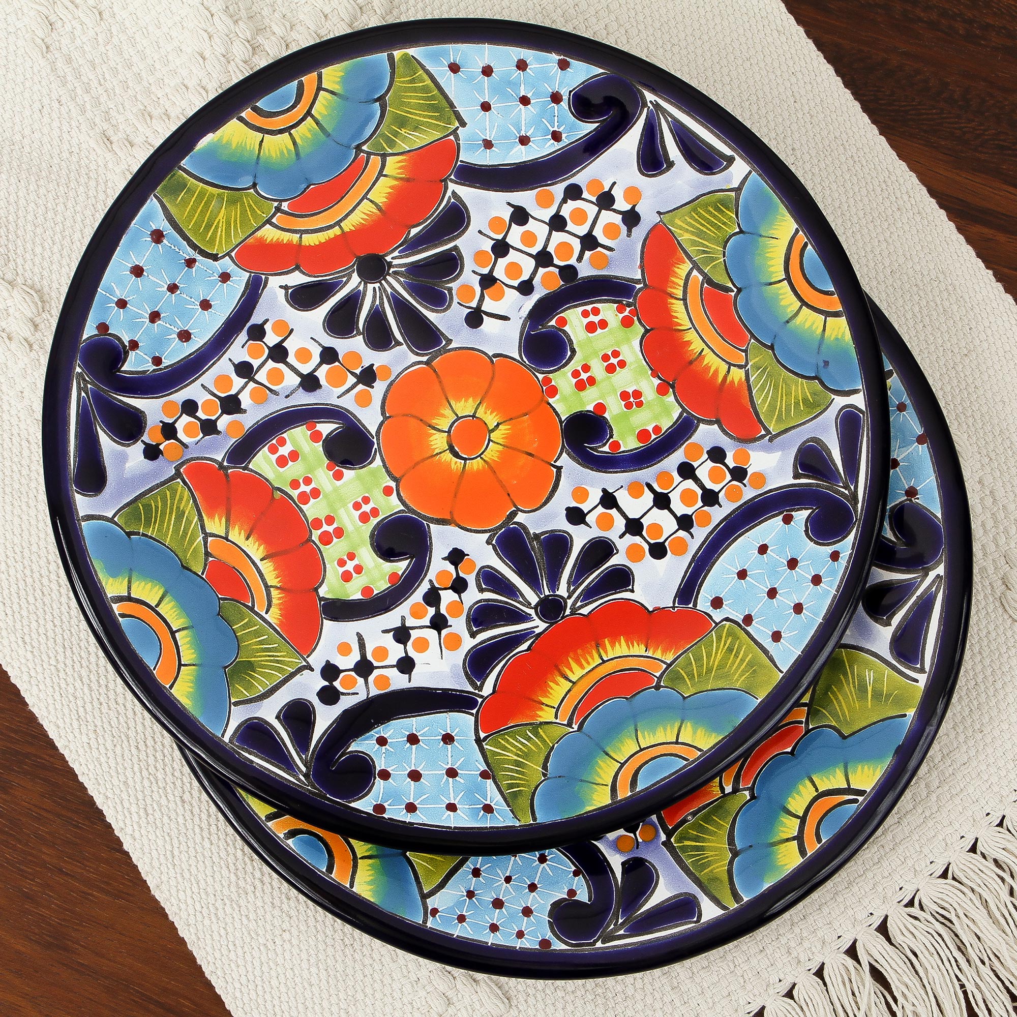 Premium Hand-Painted Talavera Ceramic Salad Plates from Mexico (Set of 2)