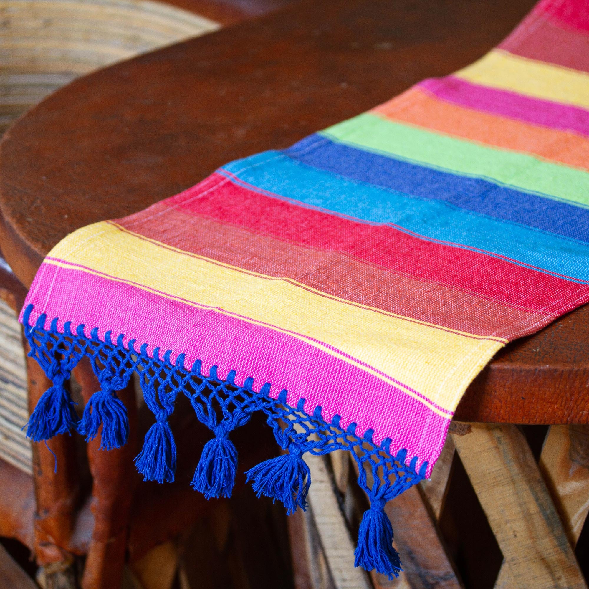 Premium Handwoven Mexican Cotton Table Runner - Shimmering Rainbow Design