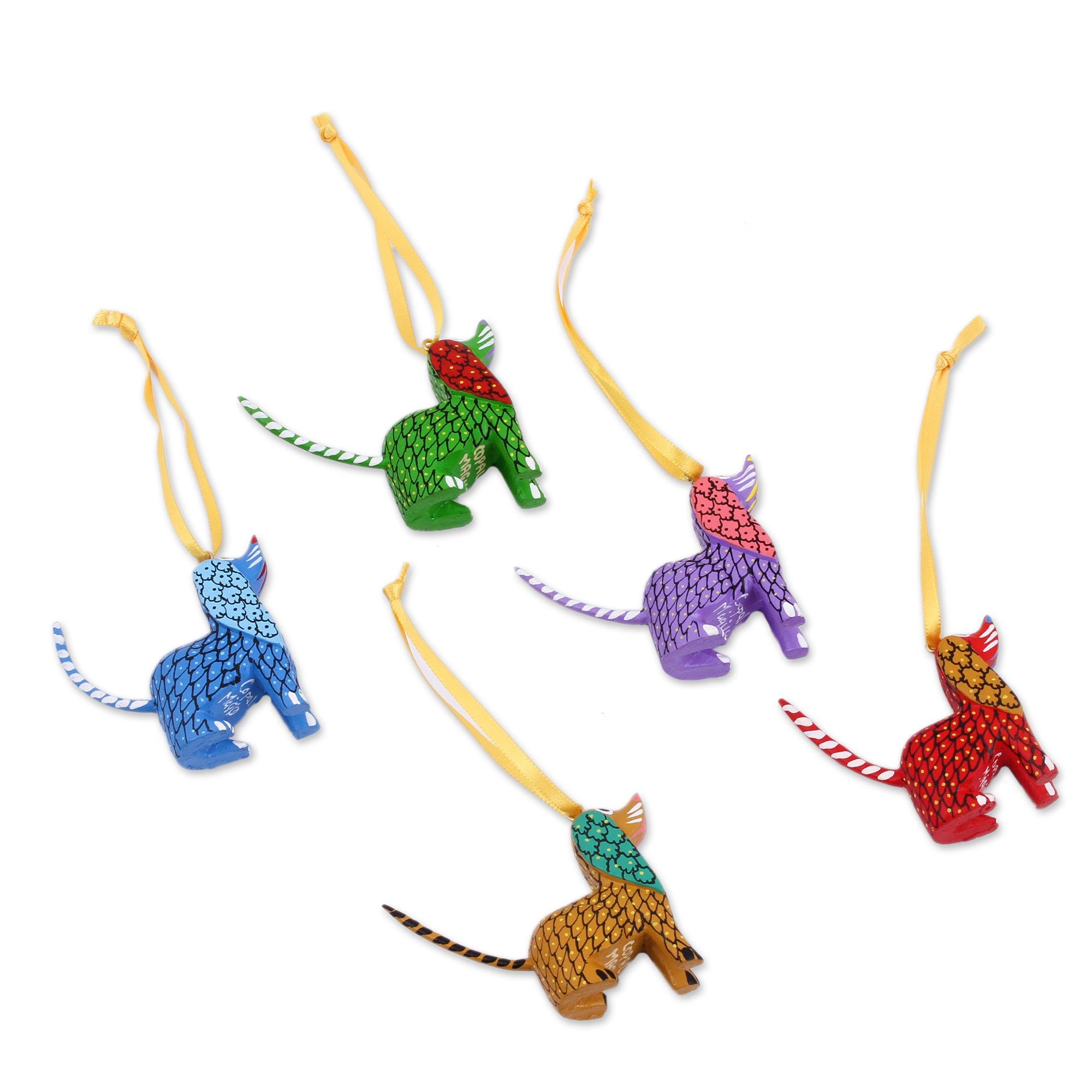 Premium Hand-Painted Alebrije Puppy Ornaments - Set of 5 | Authentic Mexican Craft