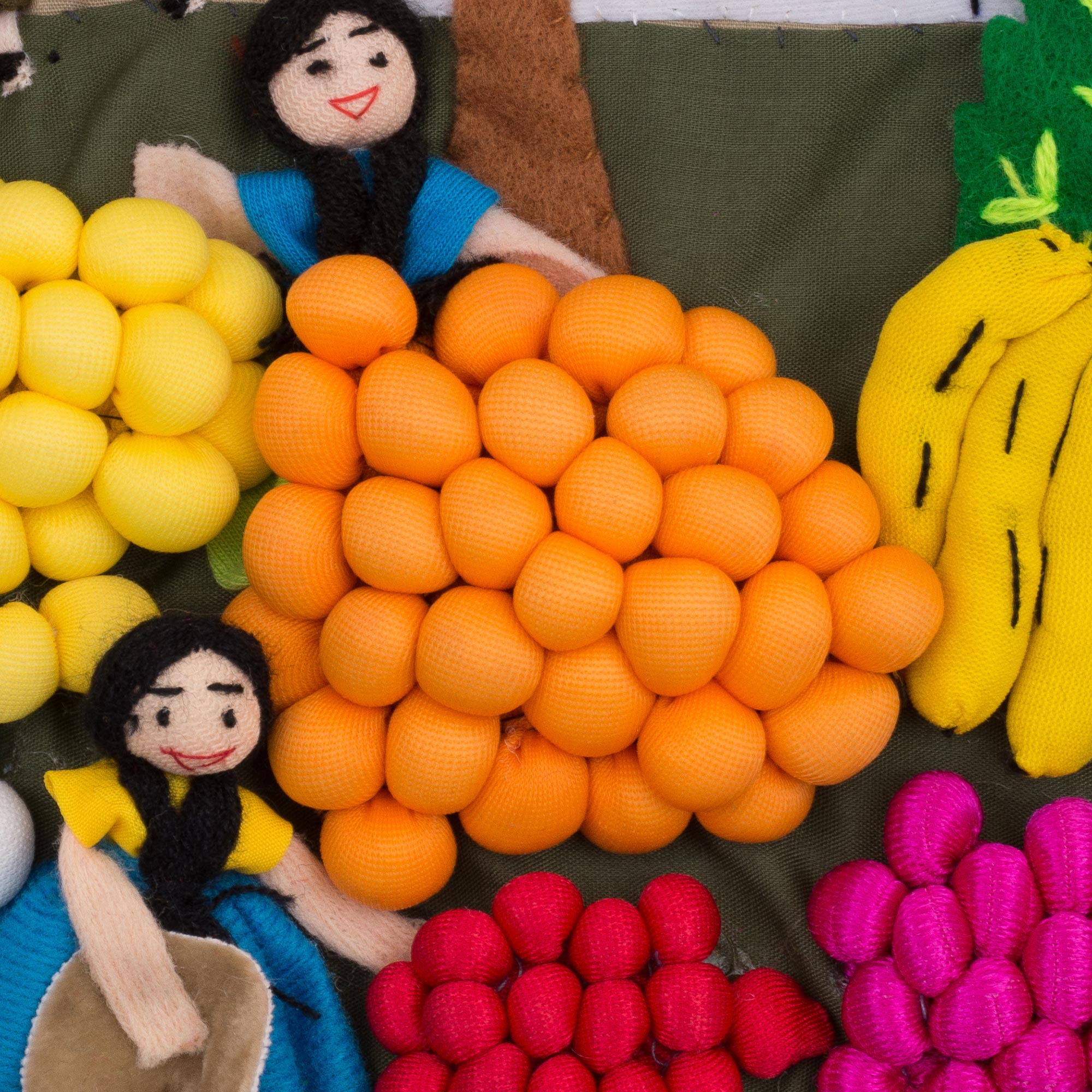 Premium Andean Folk Art Cotton Wall Hanging - Street Market Scene