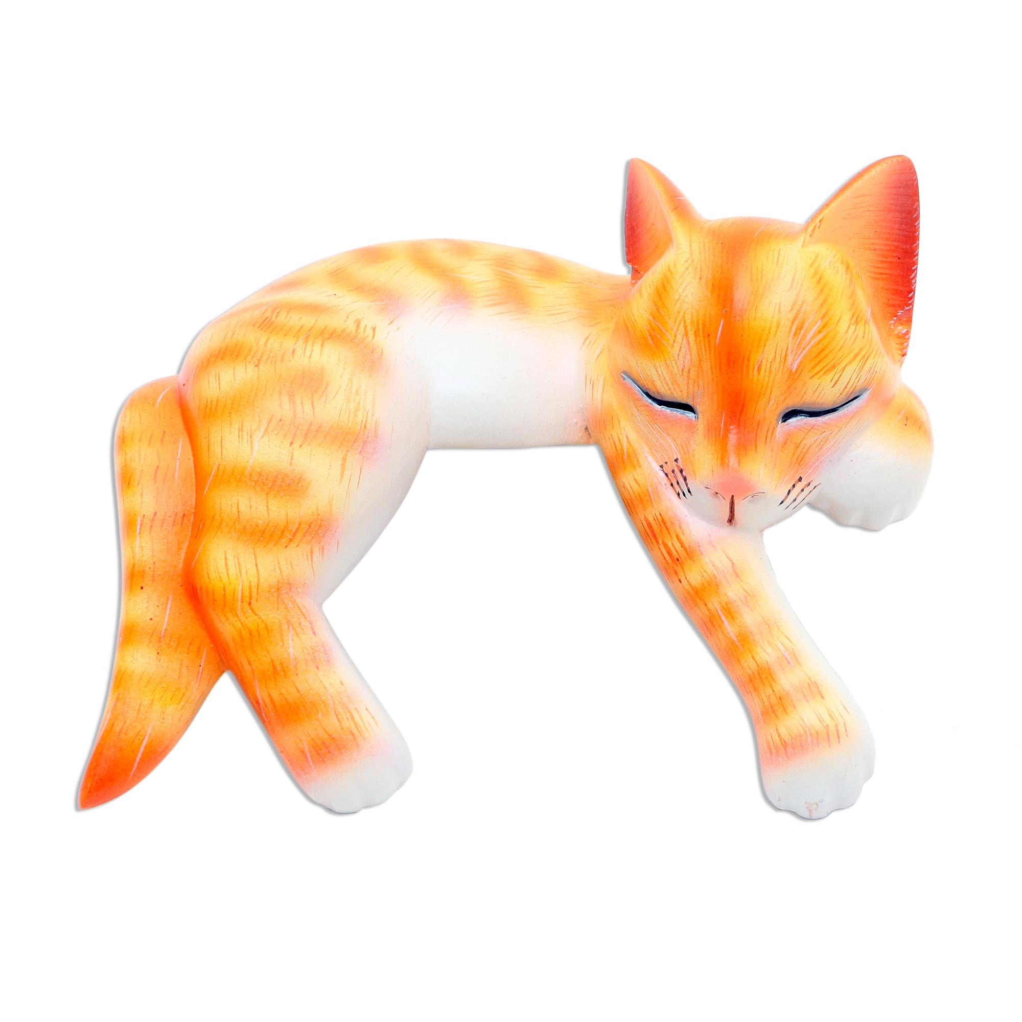 Premium Orange Tabby Cat Wood Statue - Ultimate Cozy Bookshelf Decor