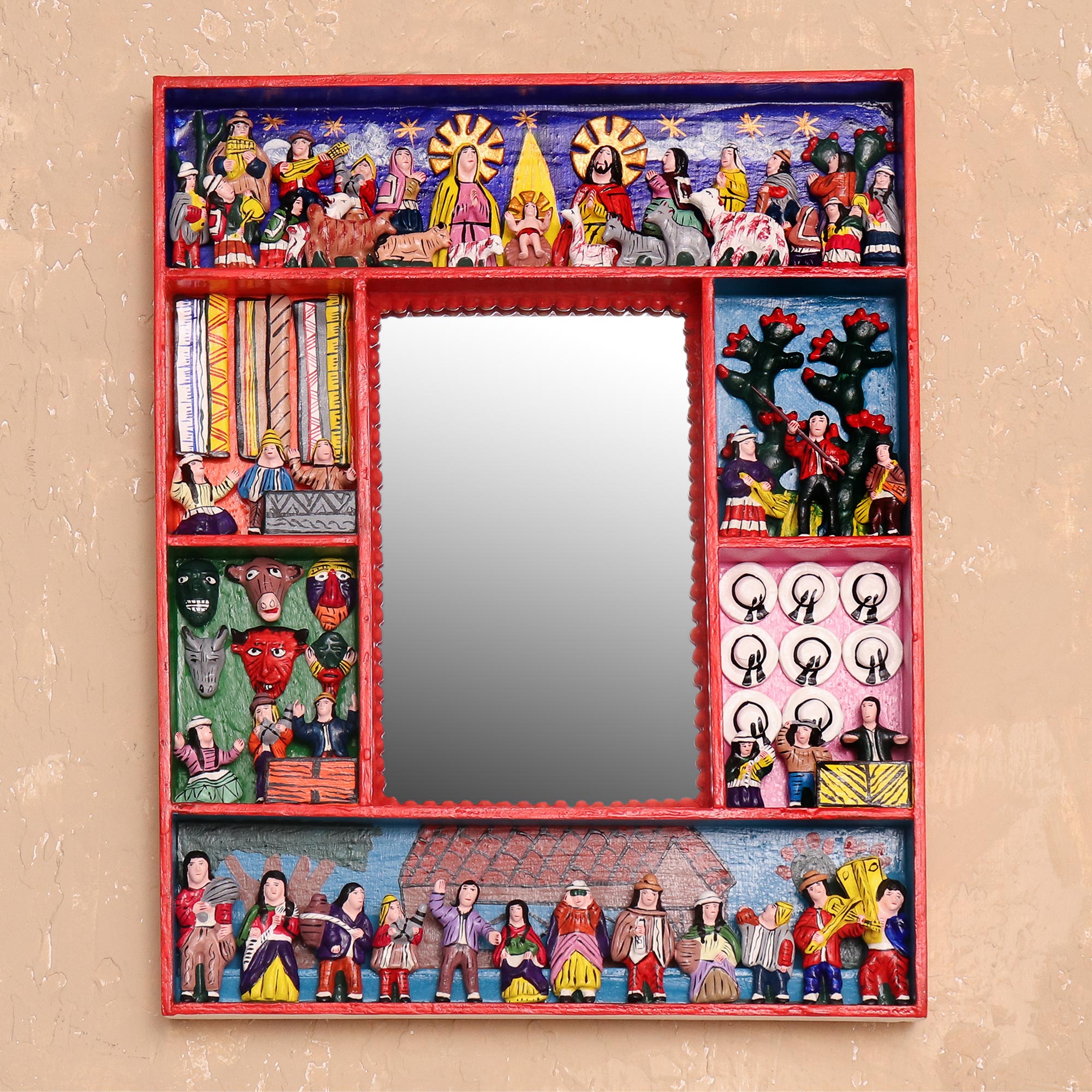 Premium Bethlehem Folk Art Retablo Mirror - Handcrafted Andean Treasure
