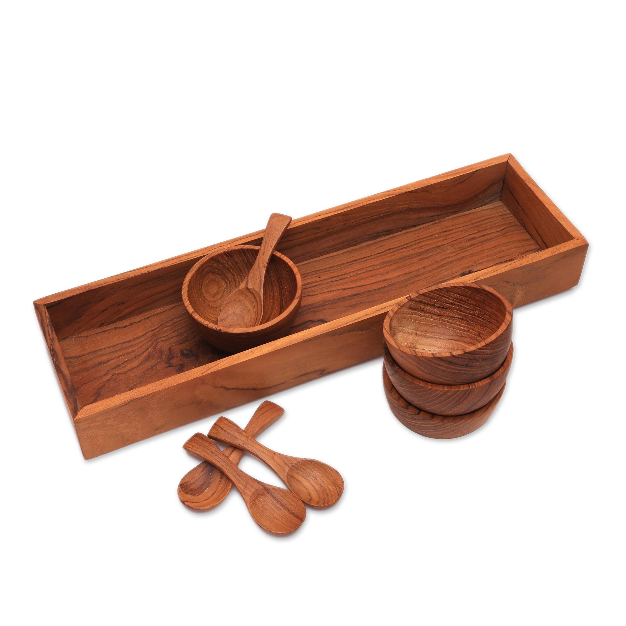 Premium Hand-Carved Teak & Sawo Wood Condiment Set – 9-Piece Date Night Essential
