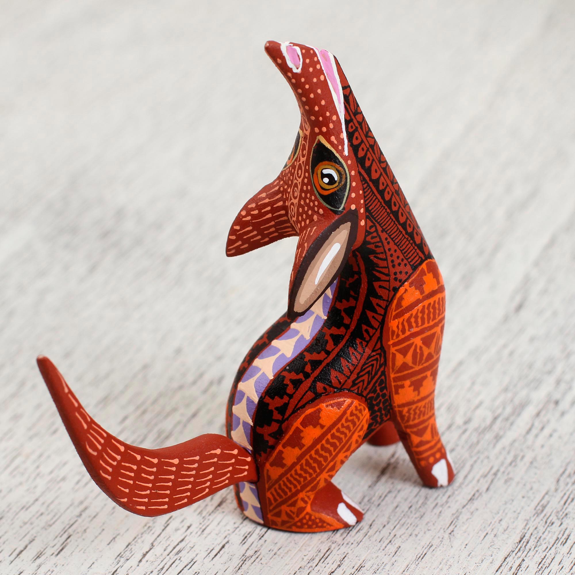 Premium Hand-Crafted Coyote Alebrije Figurine - Mexican Folk Art in Vibrant Red & Orange