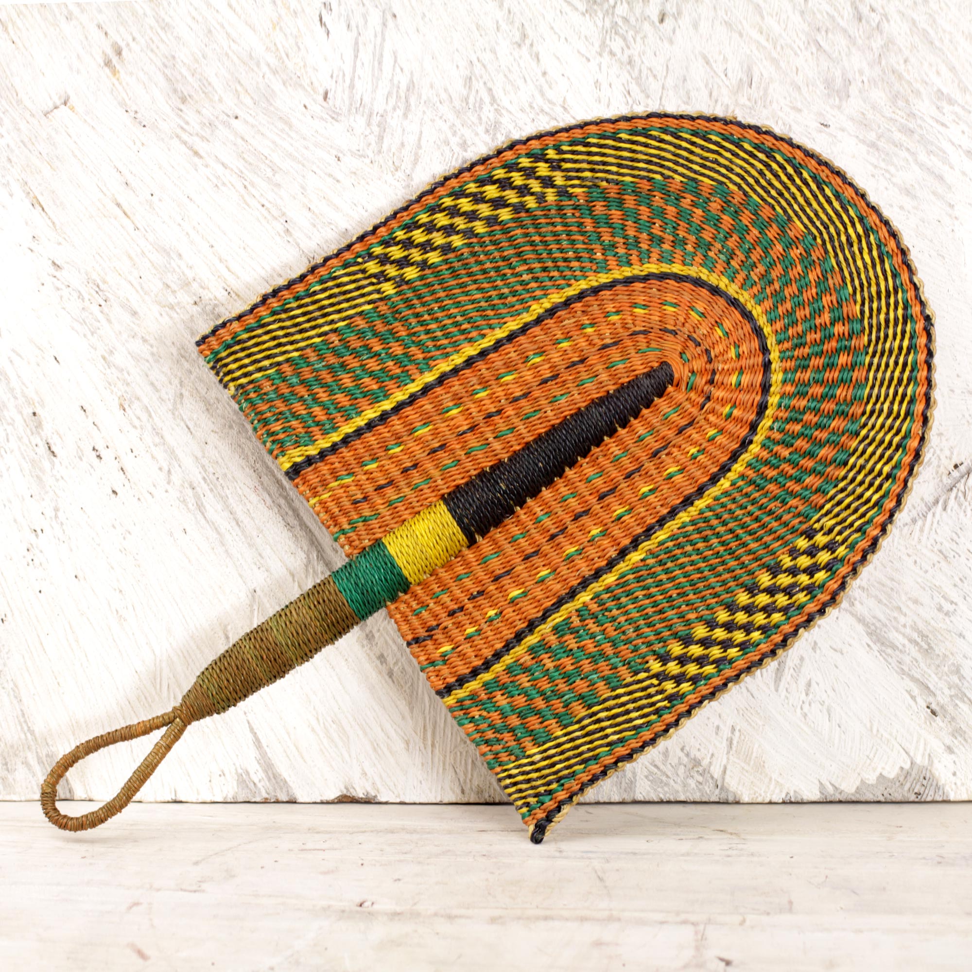 Premium Handwoven Multicolored Raffia Fan – Authentic African Artistry from Ghana
