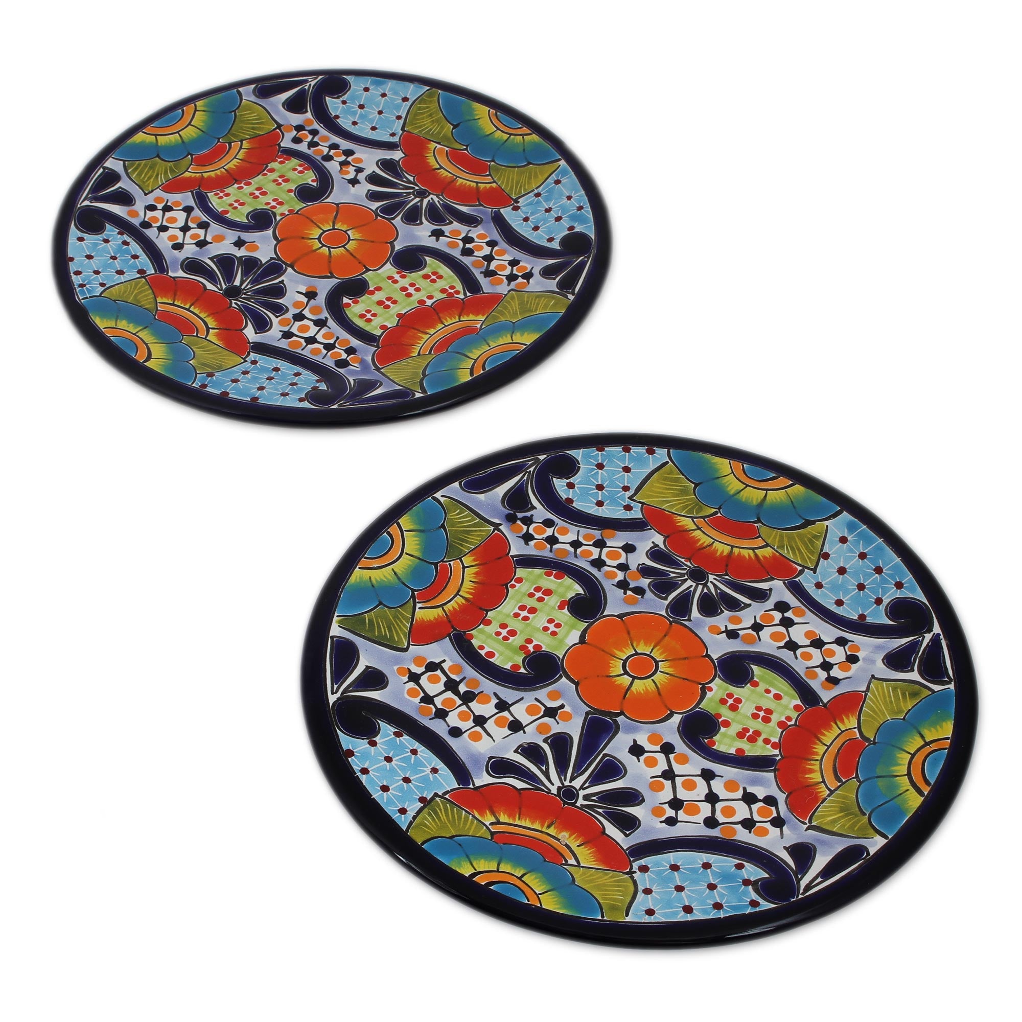 Premium Hand-Painted Talavera Ceramic Salad Plates from Mexico (Set of 2)